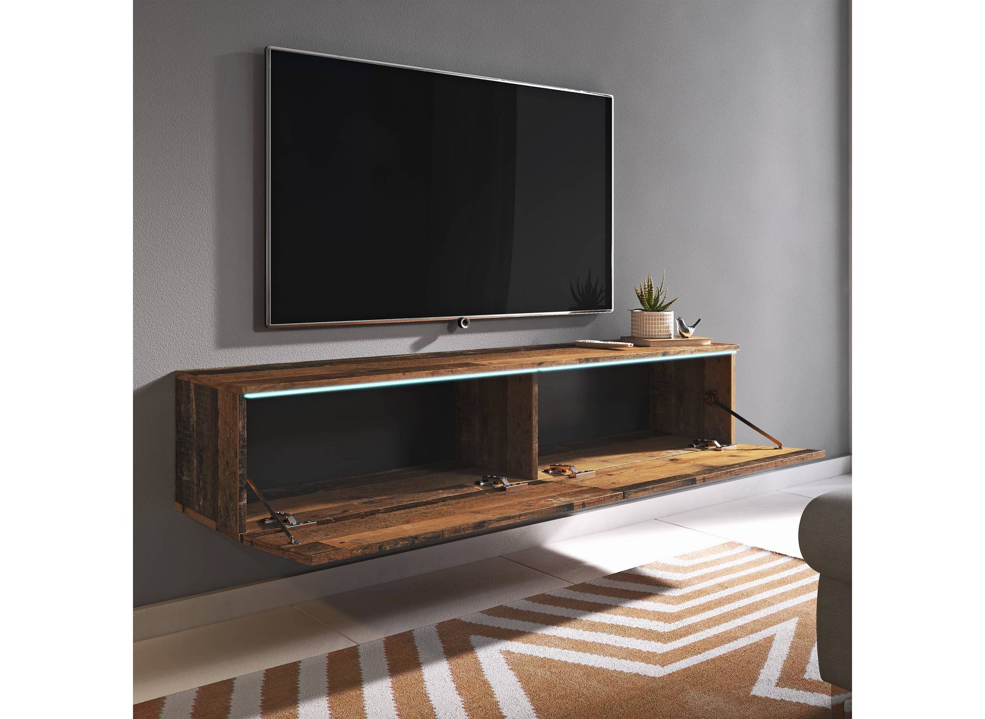 Moderner TV-Schrank in Anthrazit und dunkler gealterter Eiche mit LEDs und 2 Türen MALORIE - 180 cm