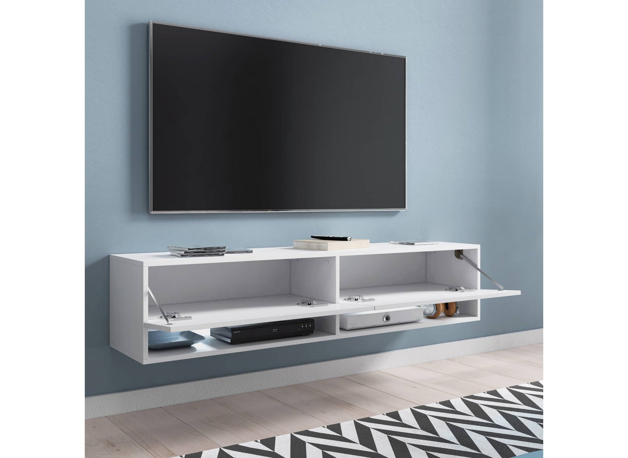 ROMANE weißer TV-Wandschrank mit 1 Tür und 2 Nischen - 100 cm