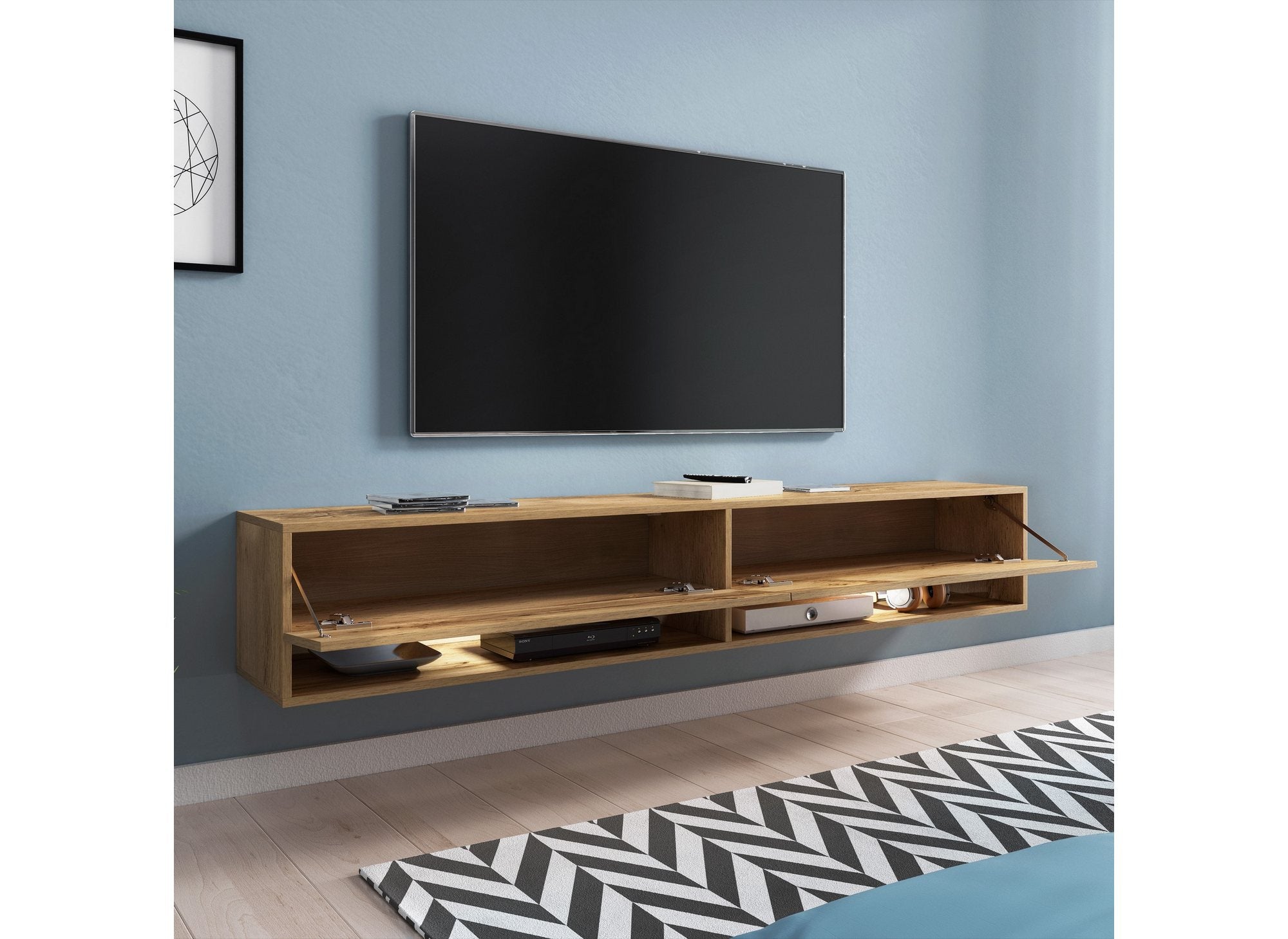 ROMANE XXL TV-Wandschrank aus Eiche mit 2 Türen und 2 Nischen - 180 cm