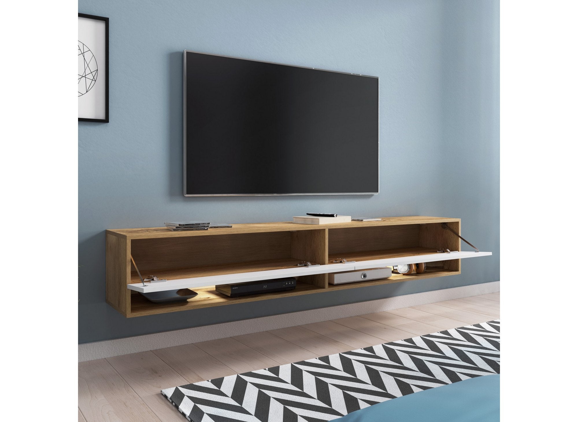 ROMANE XXL TV-Wandschrank mit 2 Türen und 2 Fächern in Eiche und Weiß – 180 cm
