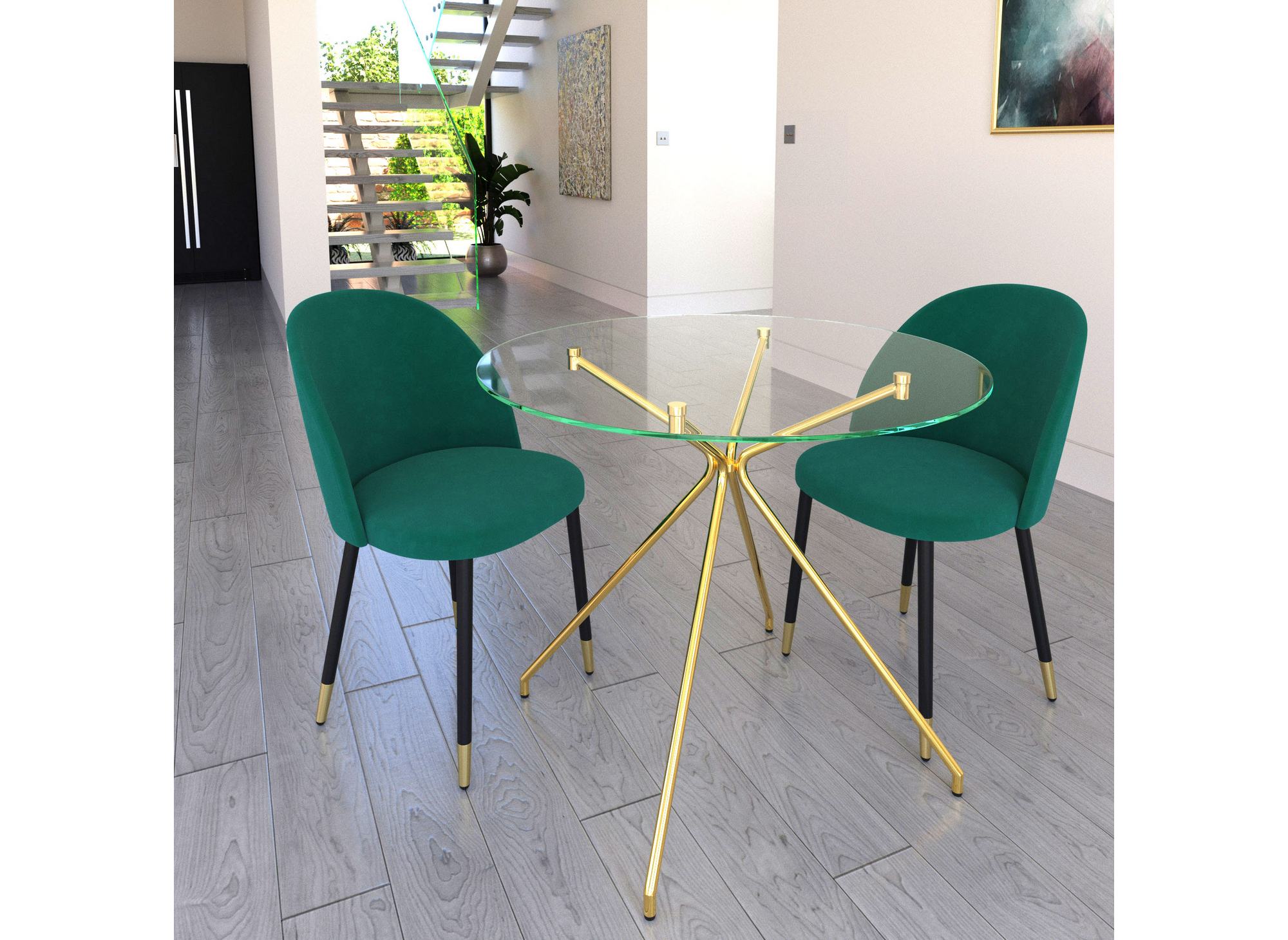 4er-Set LYDIA-Designerstühle aus grünem Samt