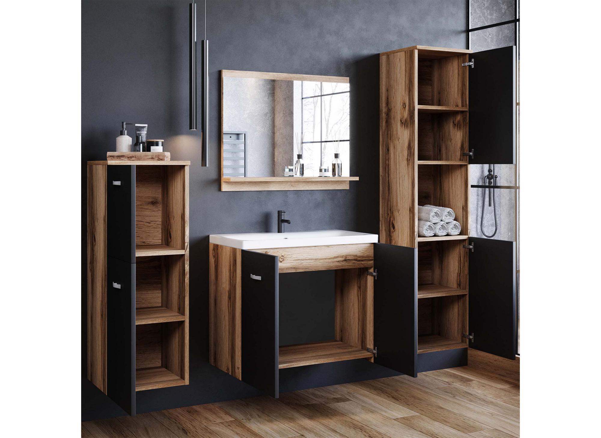 ALBY Designer-Hängemöbel-Set für Badezimmer - Schwarzes gealtertes Holz