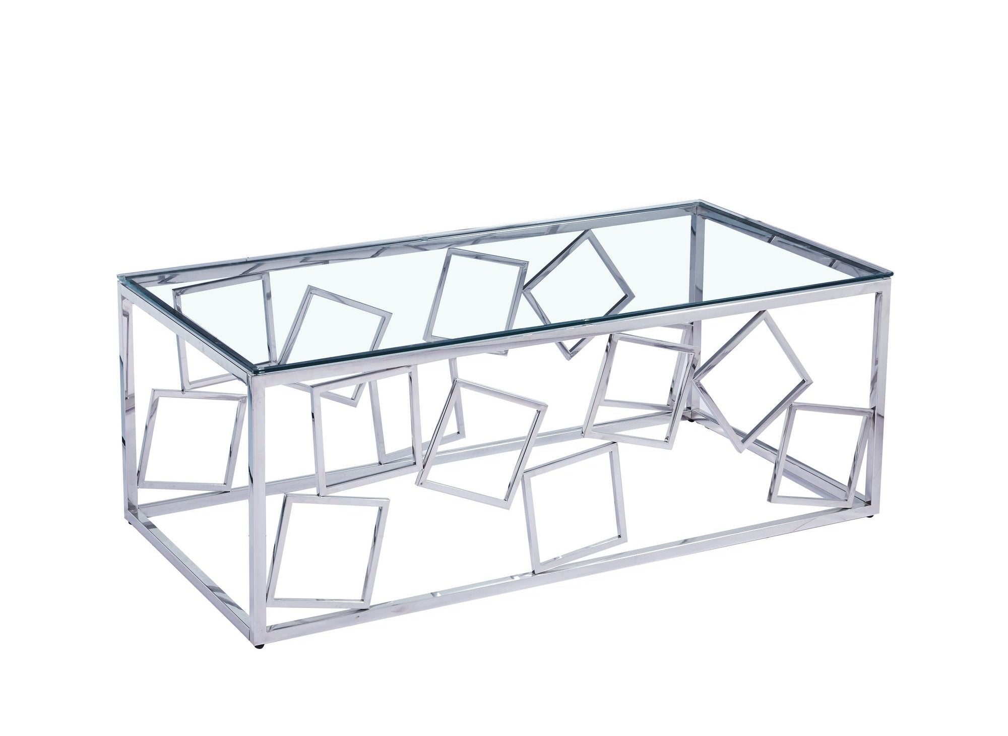 Rechteckiger Designer-Couchtisch ARVI aus Glas und silbernem Metall
