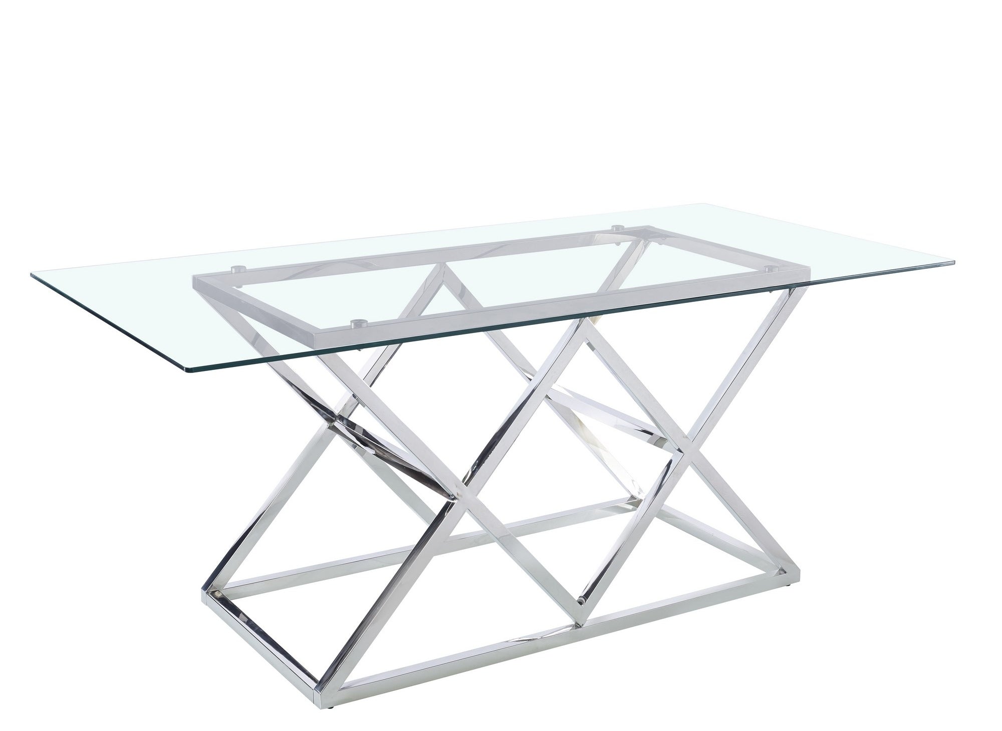Rechteckiger Esstisch Janice aus Glas mit silbernen Beinen