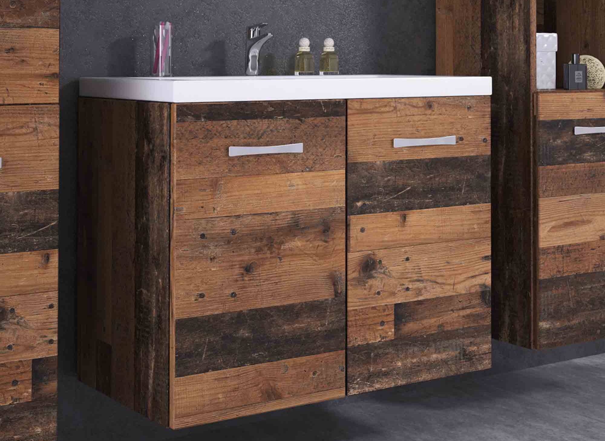 ALBY Designer-Hängemöbel-Set für Badezimmer - Antikholz-Effekt