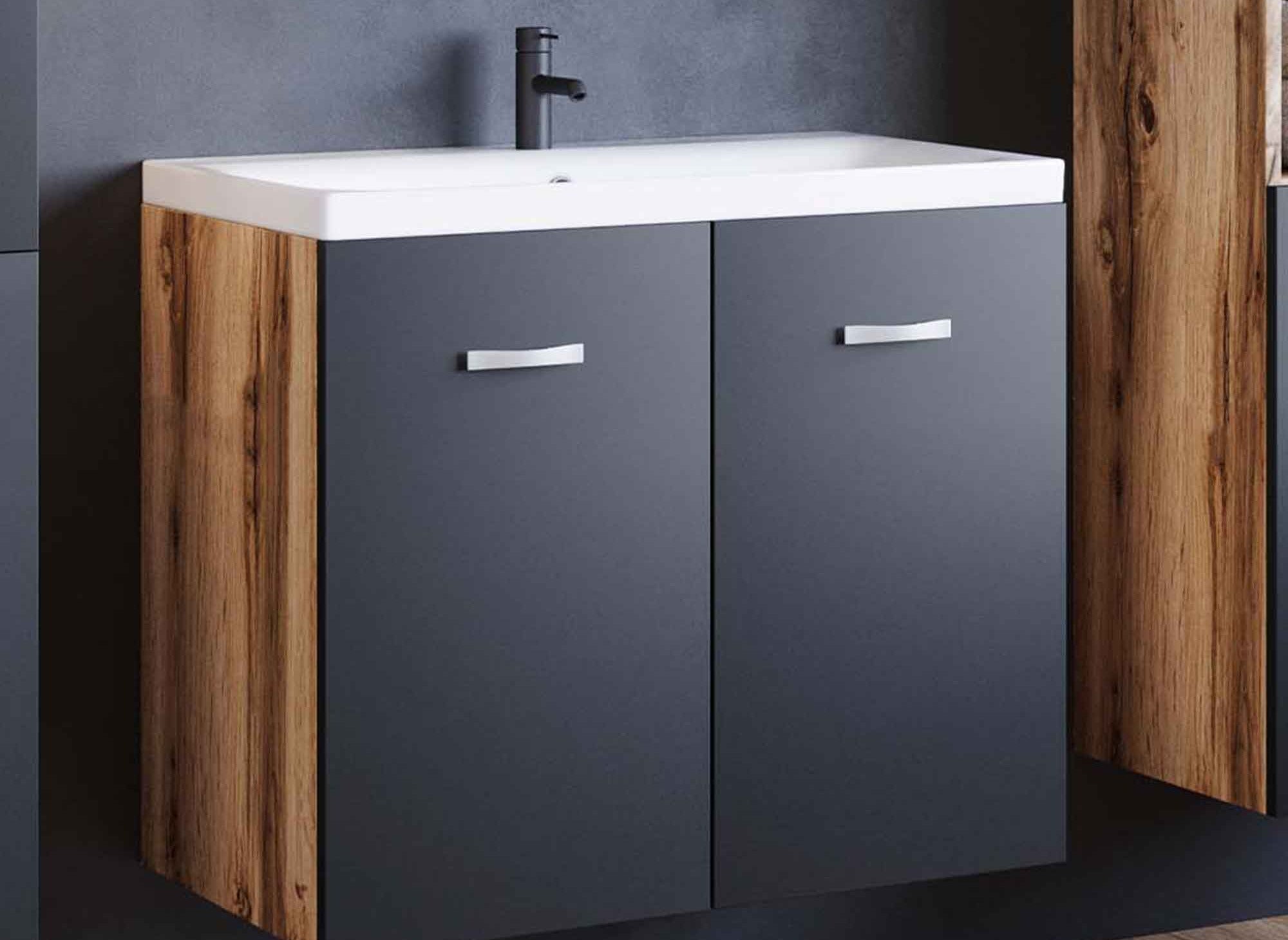 ALBY Designer-Hängemöbel-Set für Badezimmer - Schwarzes gealtertes Holz