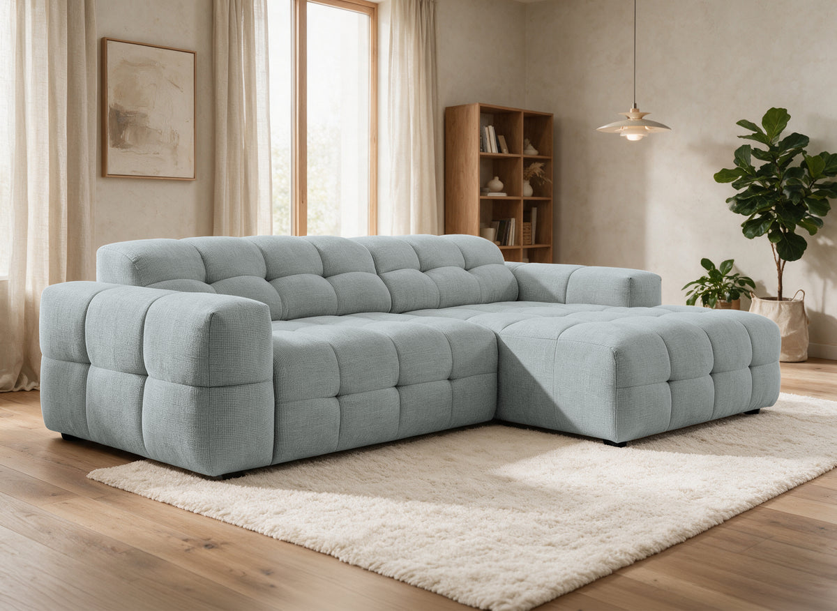 Entspanntes Ecksofa aus grauem strukturiertem Samt FEDORA – Ecke rechts