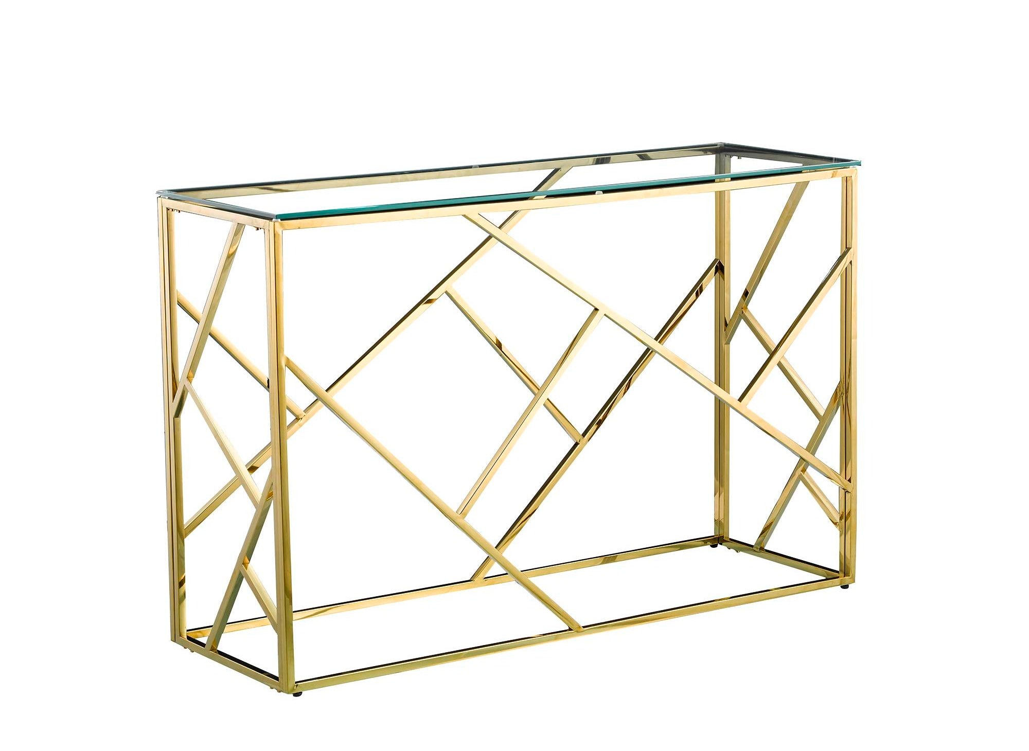 DELTA Designer-Konsole aus transparentem Glas und goldfarbenem Metall