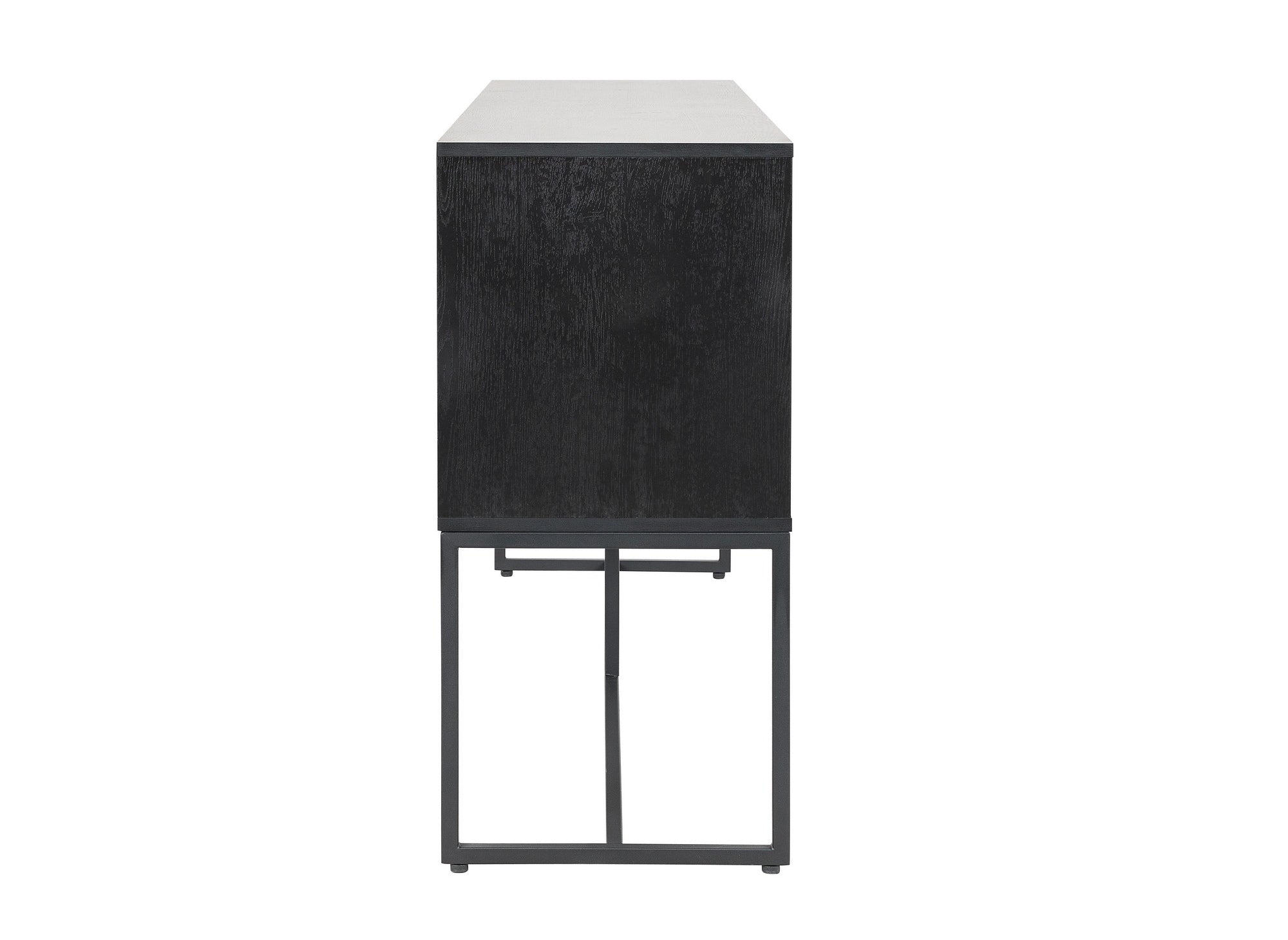 TISSIA Sideboard mit 3 Schubladen und 2 Türen aus hellem Holz und schwarzem Metall