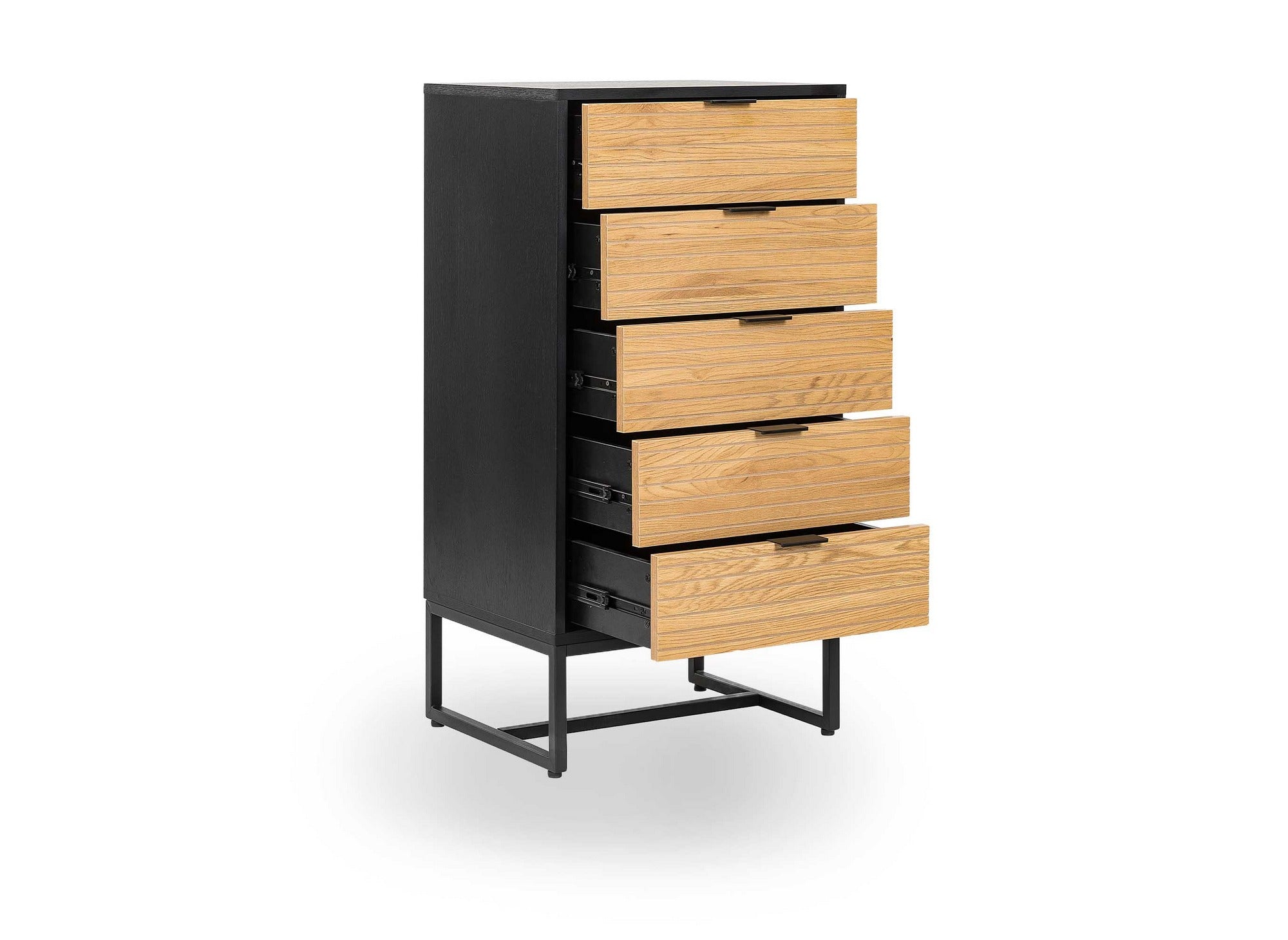 TISSIA Kommode mit 5 Schubladen aus hellem Holz und schwarzem Metall