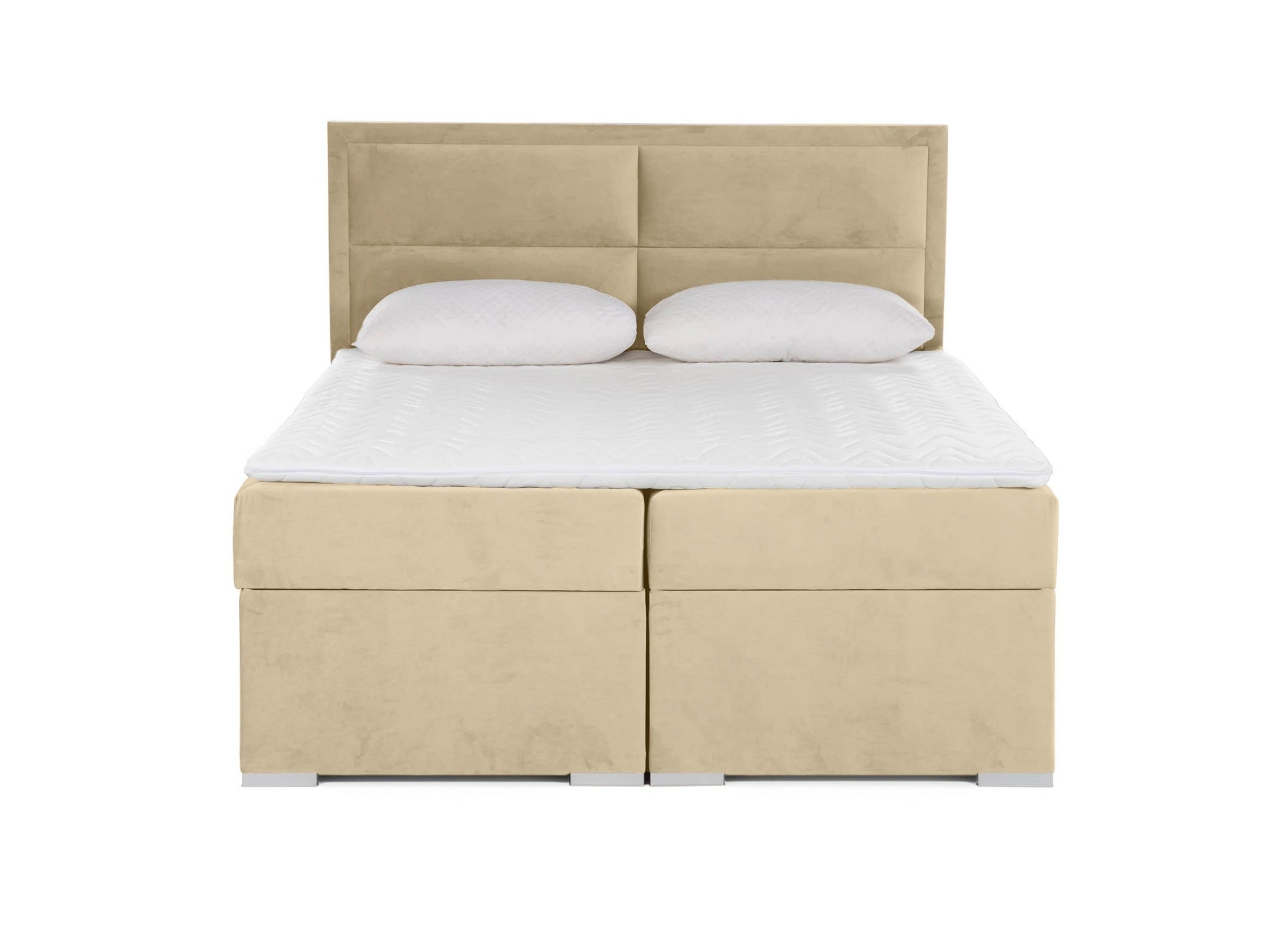 AMELIA beiges Samt-Boxspringbett 160x200 mit Bettkasten