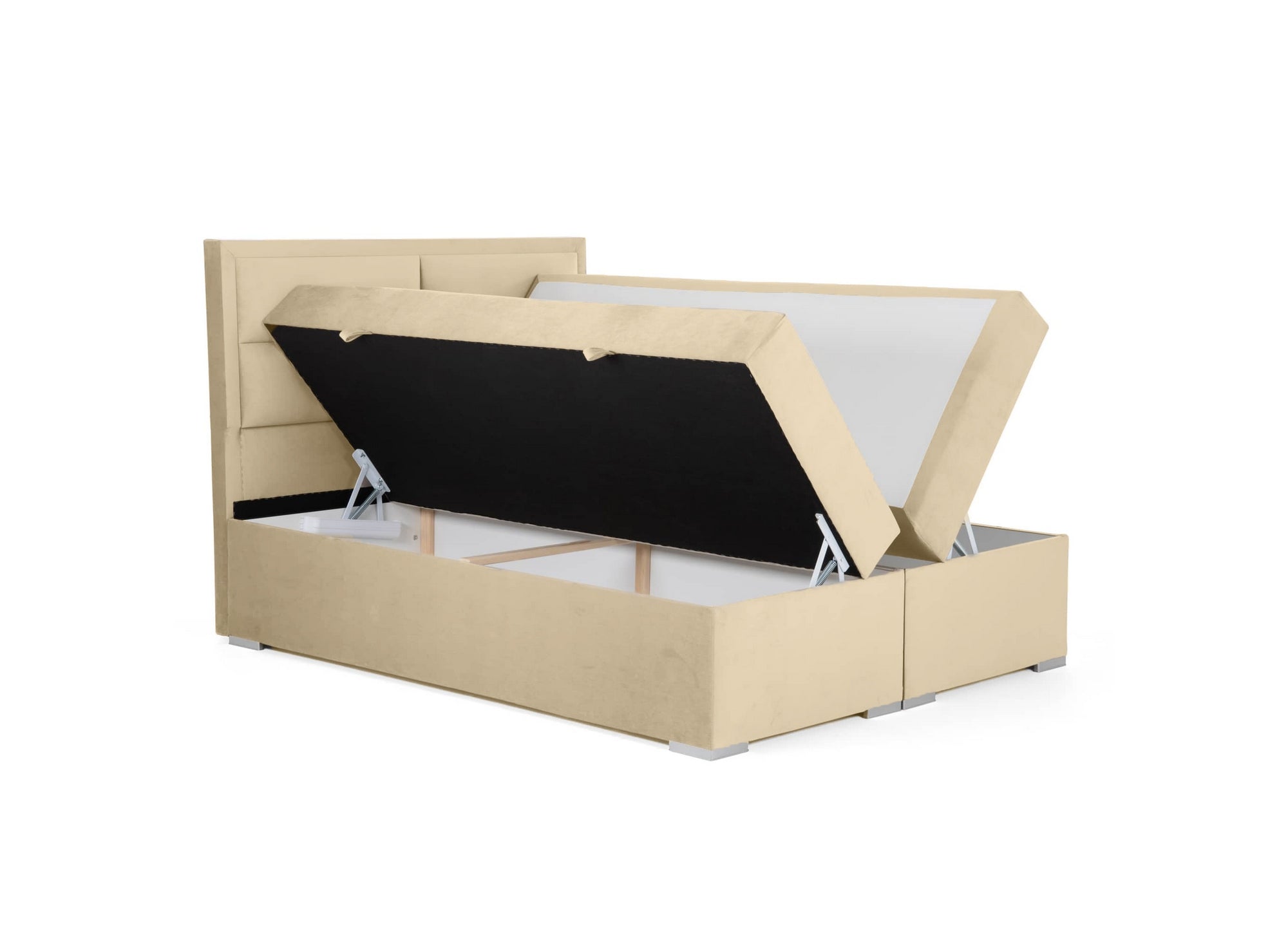 AMELIA beiges Samt-Boxspringbett 160x200 mit Bettkasten