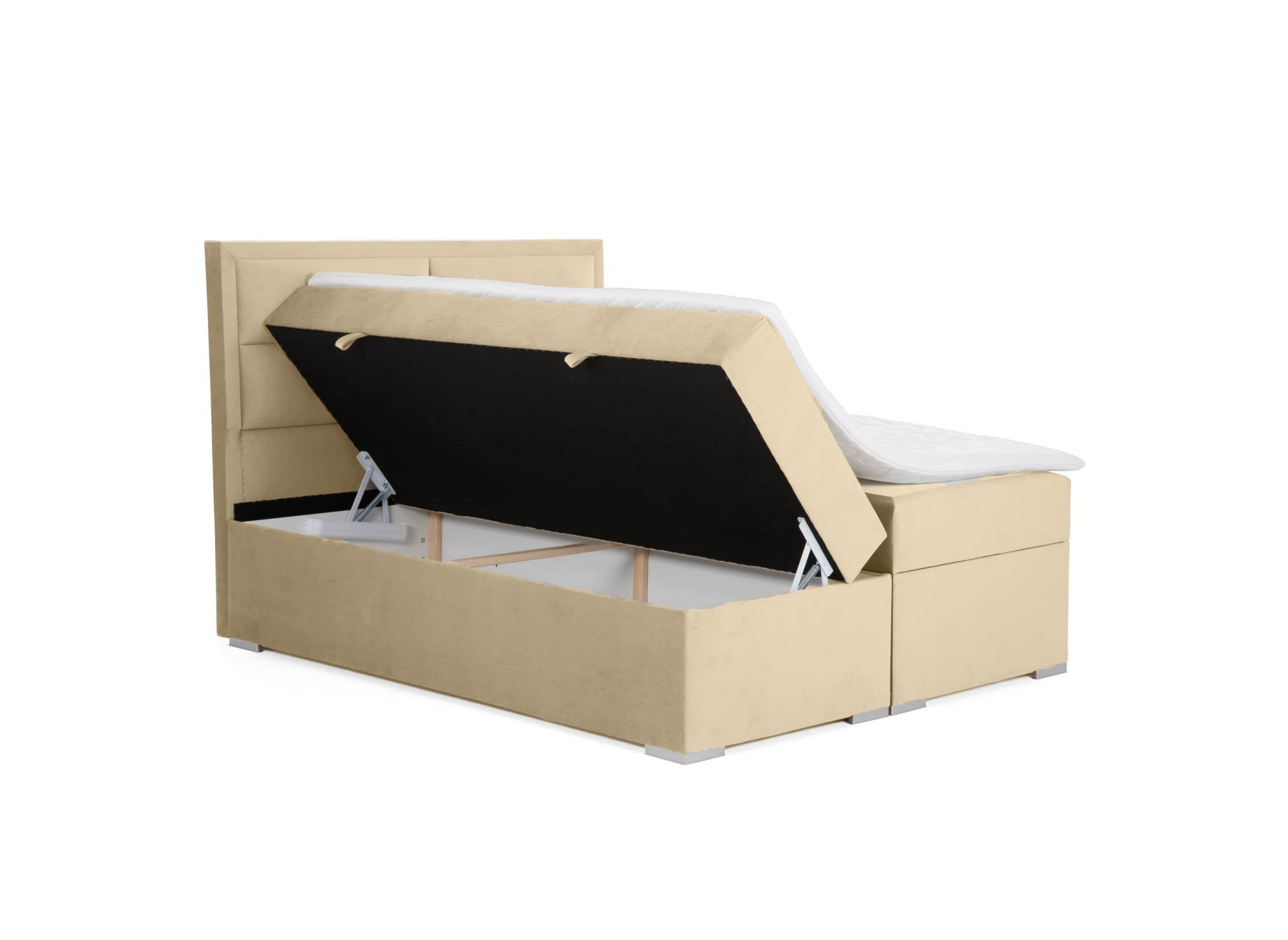 AMELIA beiges Samt-Boxspringbett 160x200 mit Bettkasten