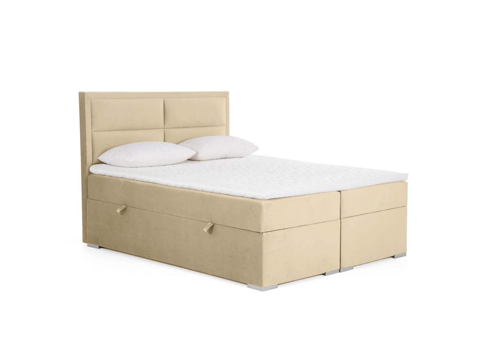 AMELIA beiges Samt-Boxspringbett 160x200 mit Bettkasten