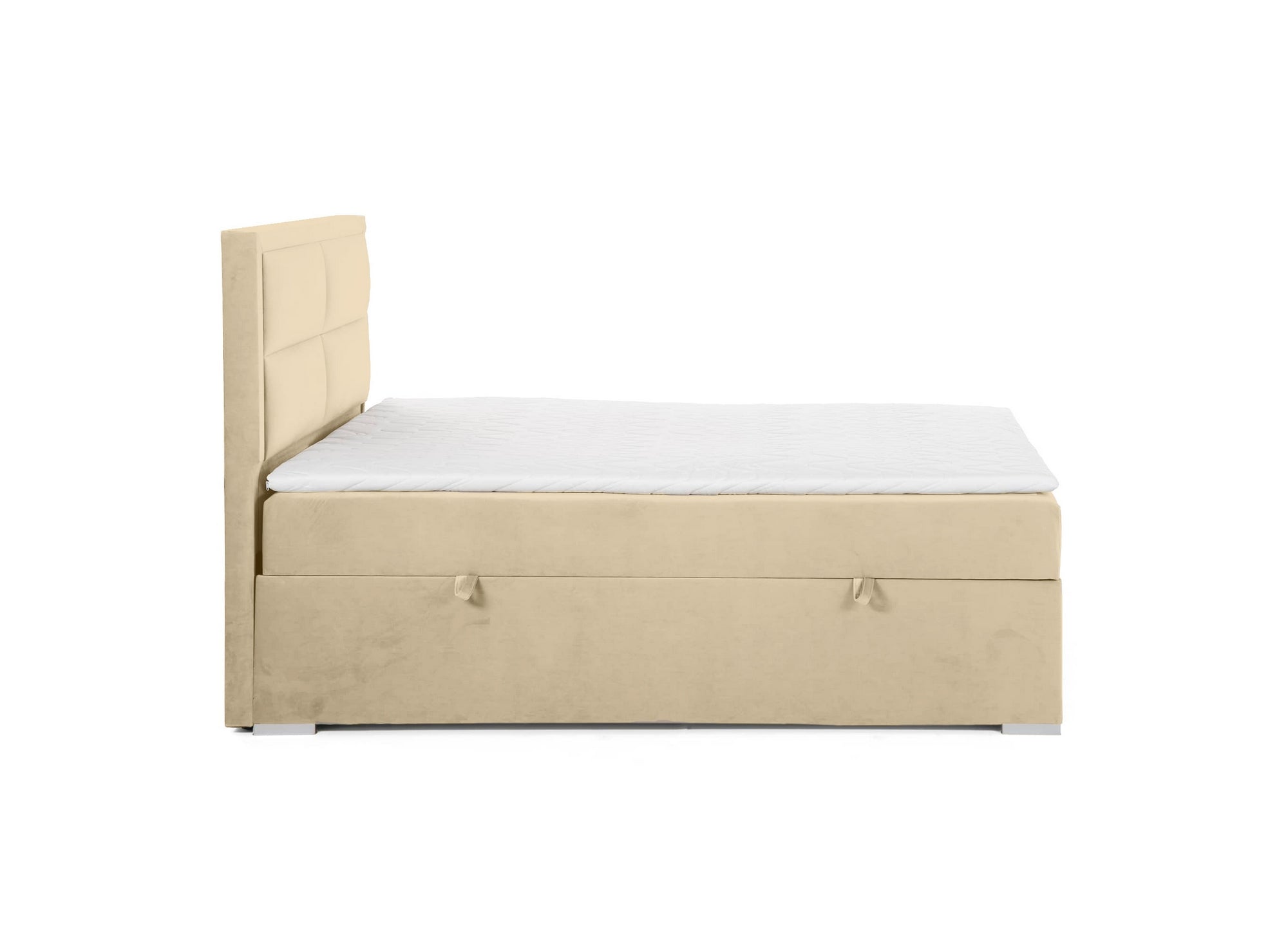 AMELIA beiges Samt-Boxspringbett 160x200 mit Bettkasten