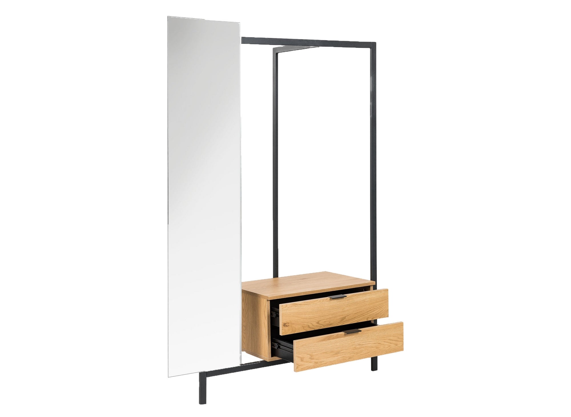 GLENN Eingangsmöbel mit Spiegelschrank und 2 Schubladen aus Holz und Metall