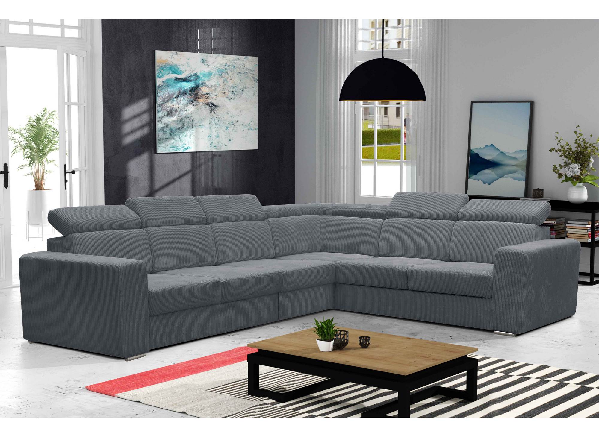 MERYL XL dunkelgraues Cord-Ecksofa zum Umwandeln und Wenden