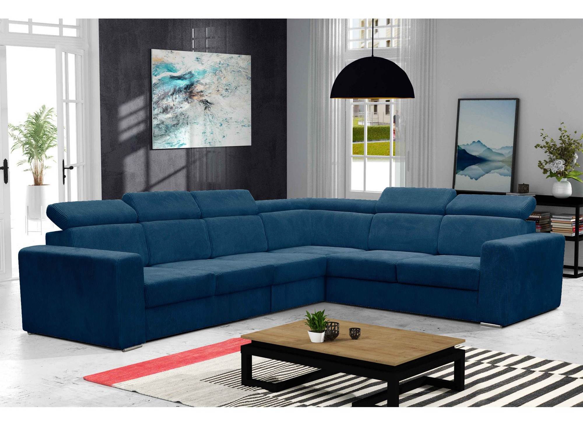 MERYL XL Ecksofa aus blauem Cord, umwandelbar und wendbar