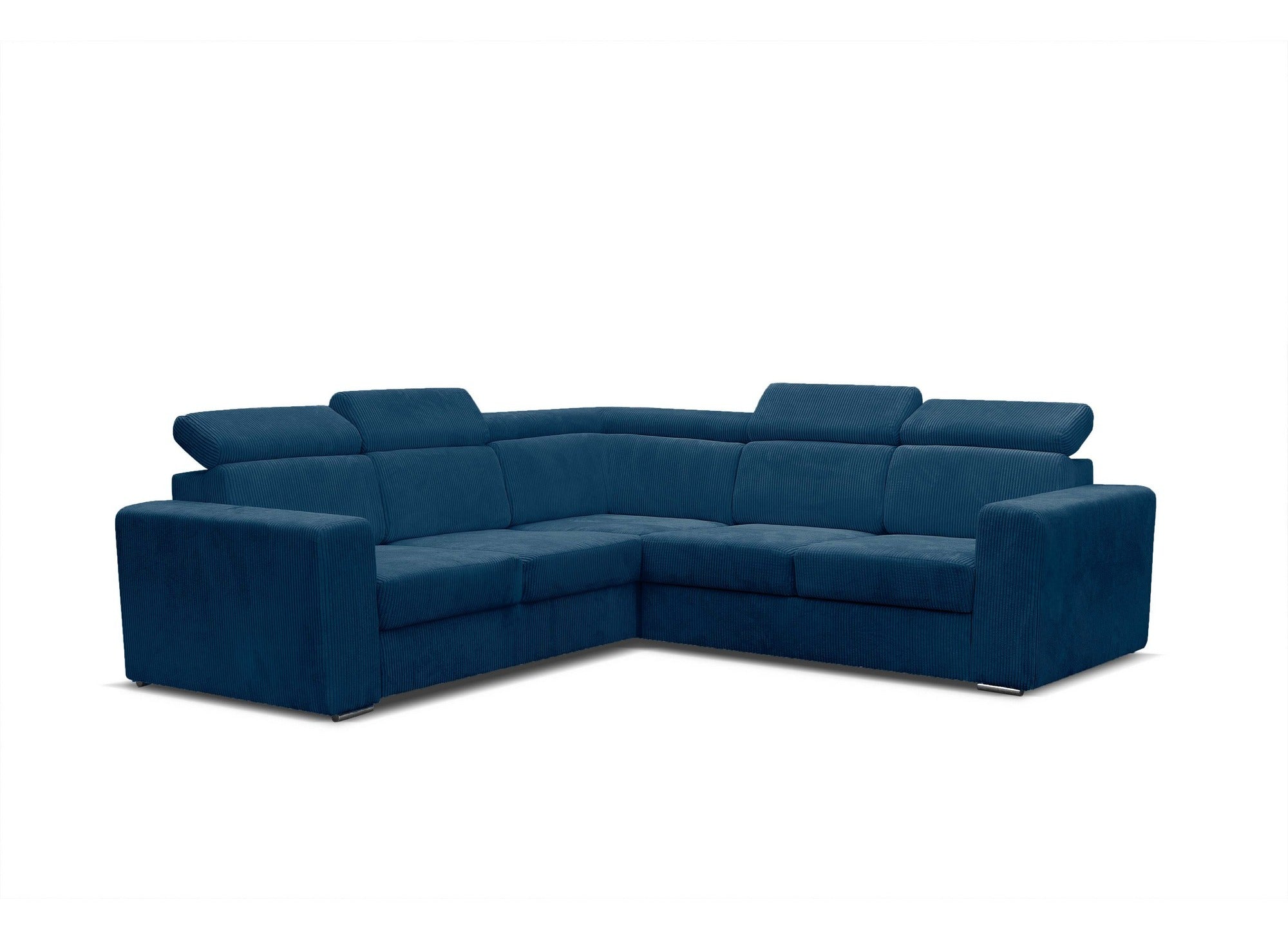 MERYL, umwandelbares und wendbares Ecksofa aus blauem Cord
