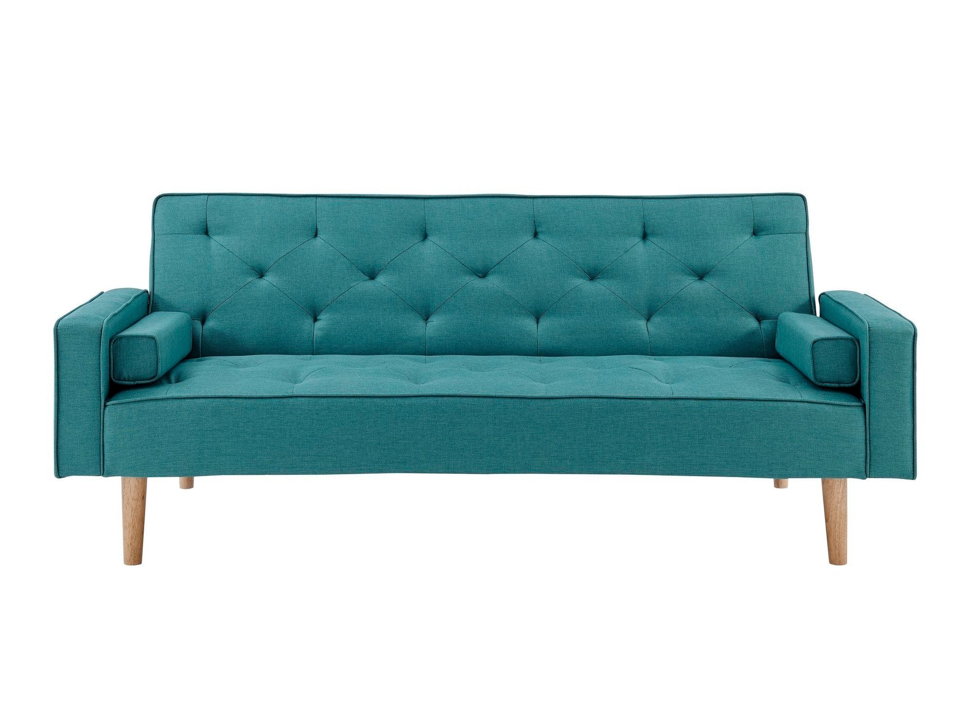 Blaues Stoffschlafsofa mit Holzbeinen JAKARTA