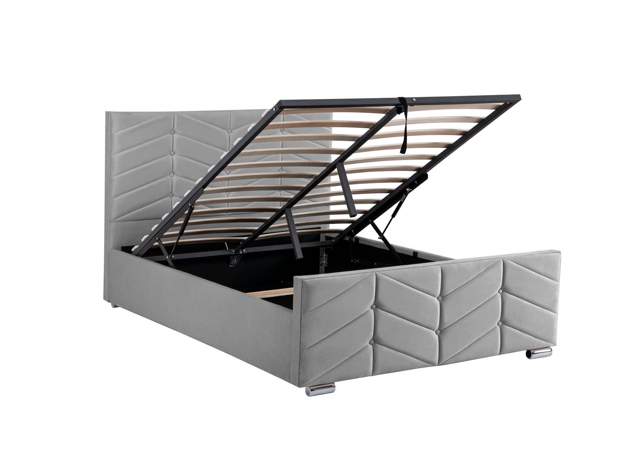 Bett mit verstellbarem Lattenrost und Stauraum aus grauem Samt 180x200 cm PALMA