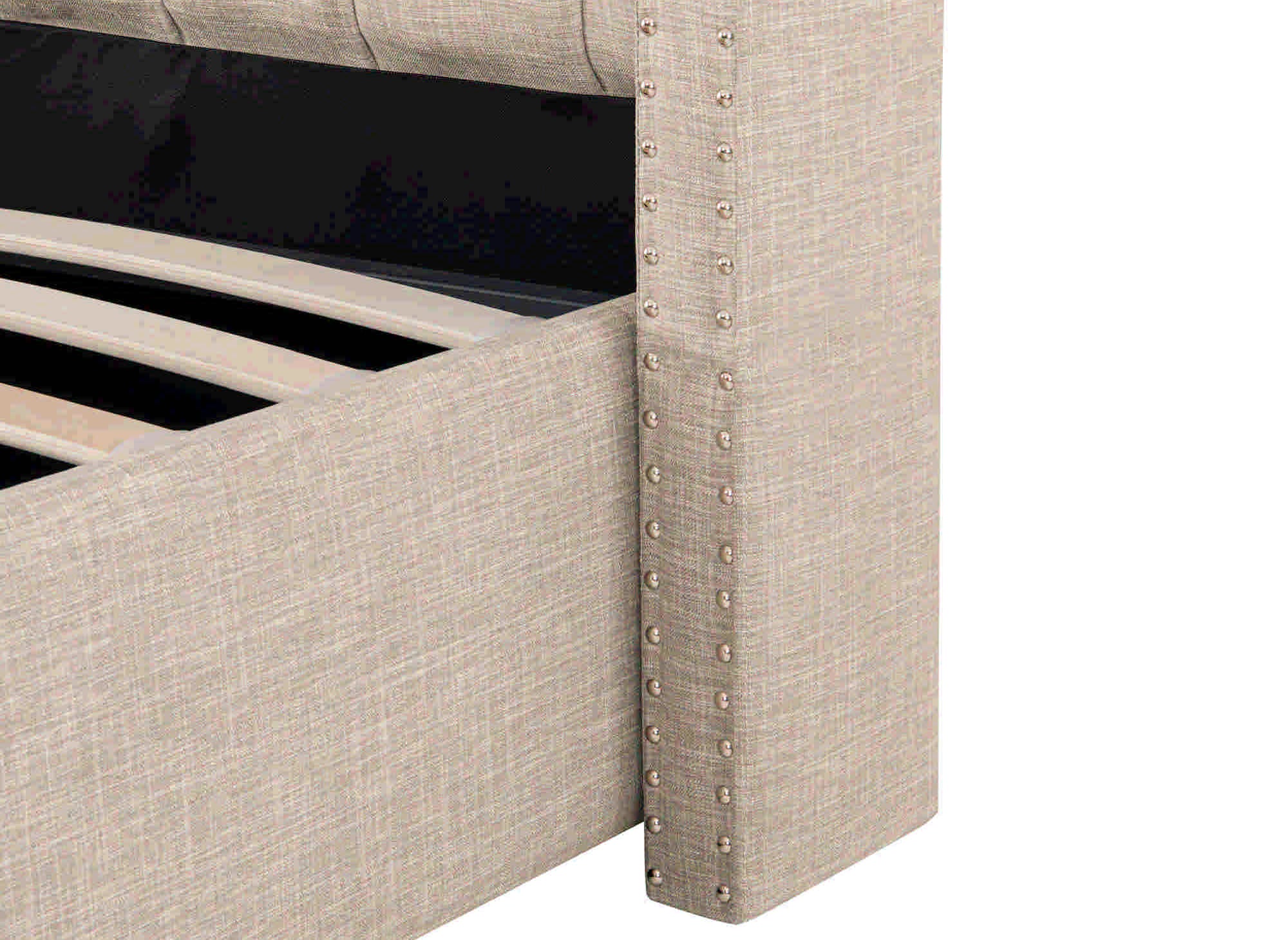 Beiges Bett mit Stauraum aus Leinenstoff 140x190 cm MAXI