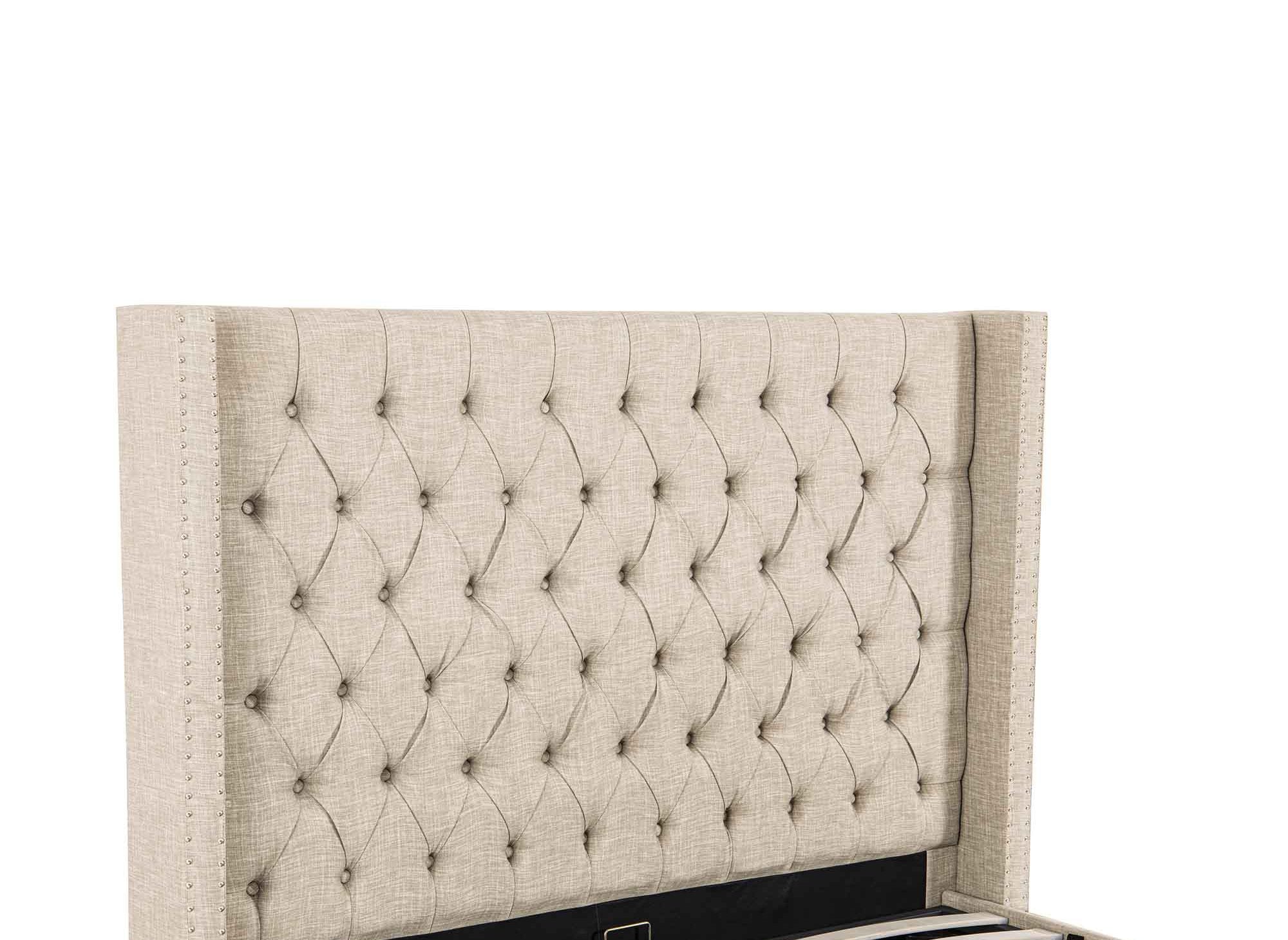 Beiges Bett mit Stauraum aus Leinenstoff 140x190 cm MAXI