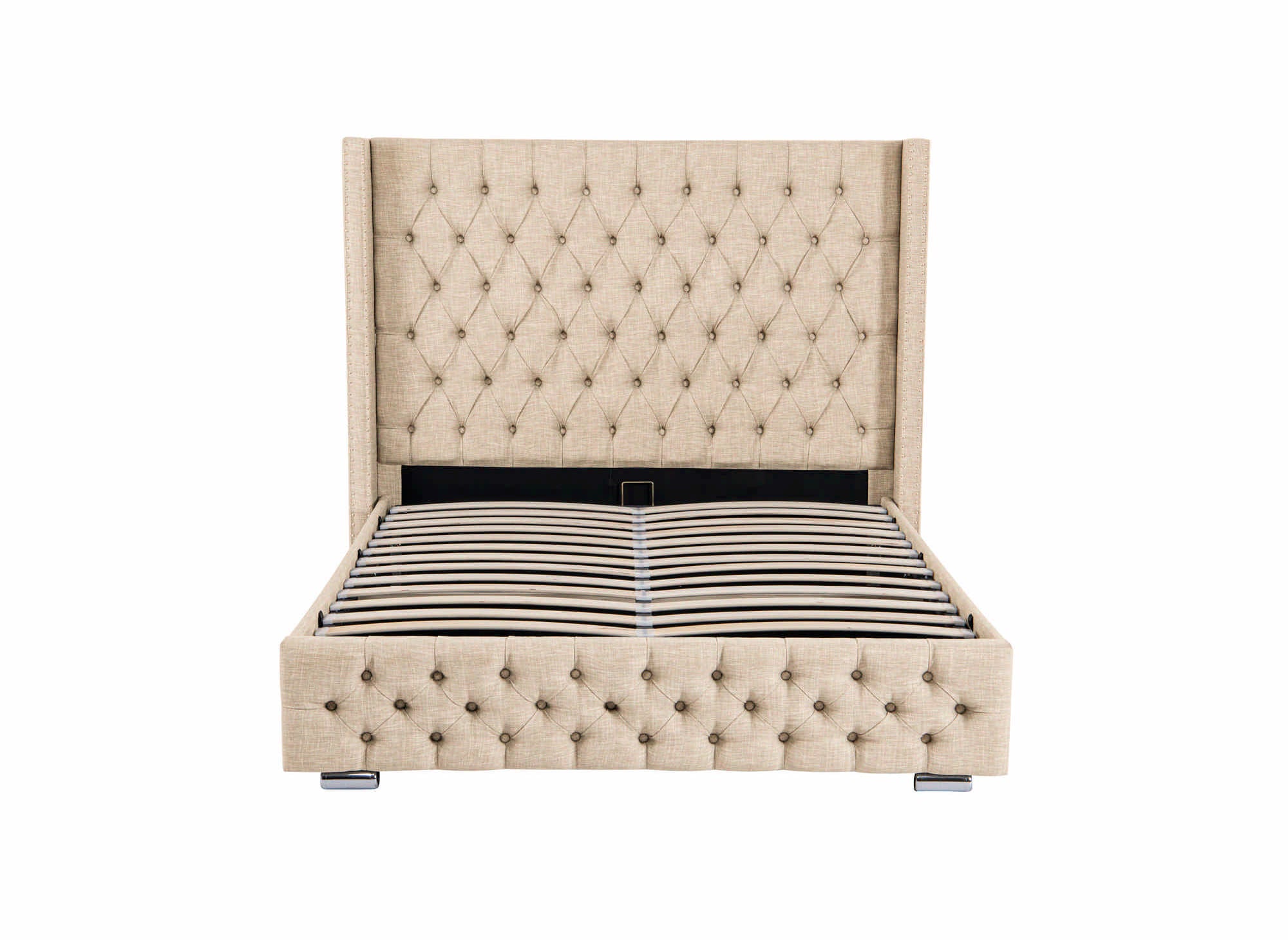 Beiges Bett mit Stauraum aus Leinenstoff 140x190 cm MAXI