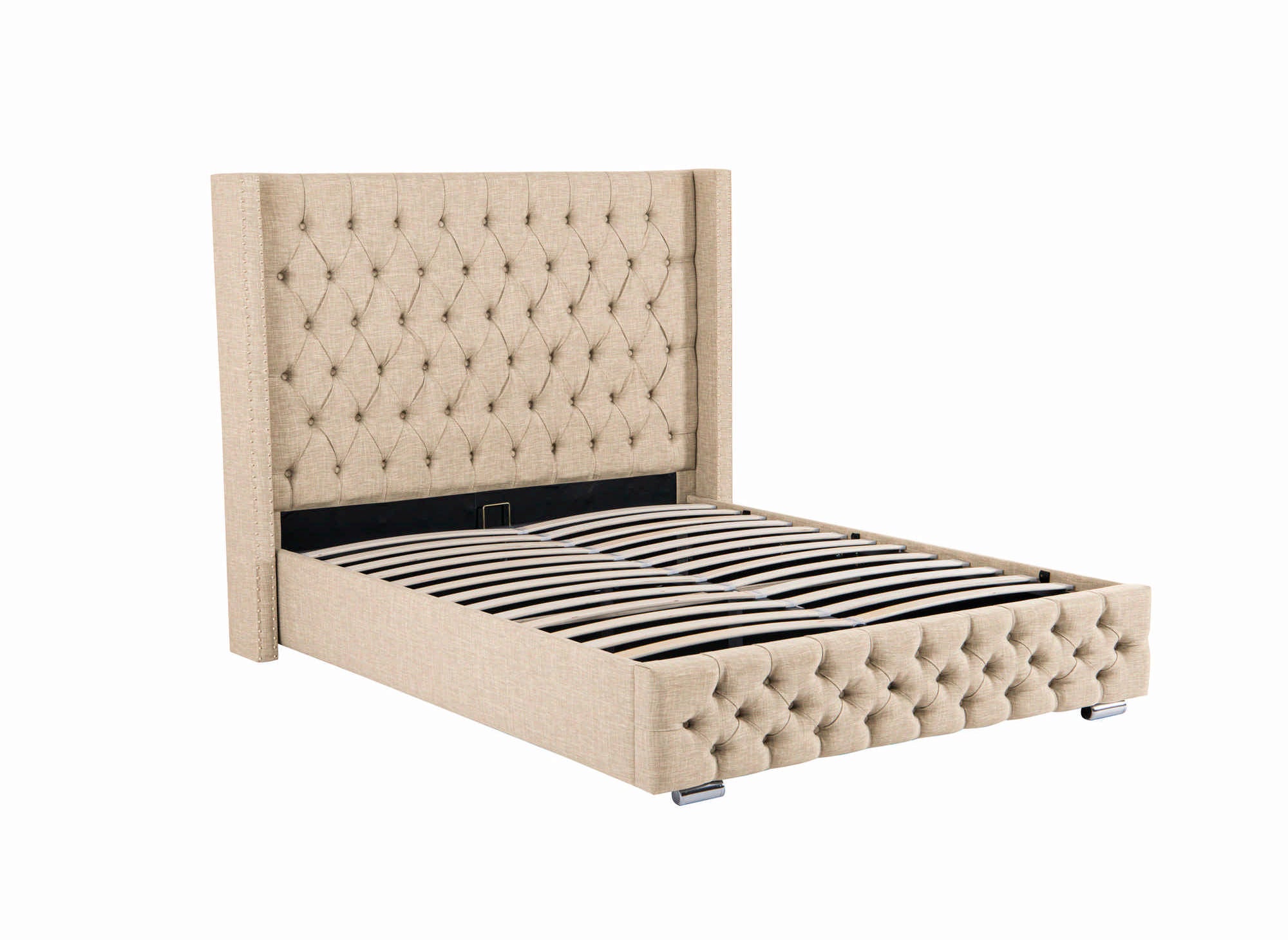 Beiges Bett mit Stauraum aus Leinenstoff 140x190 cm MAXI