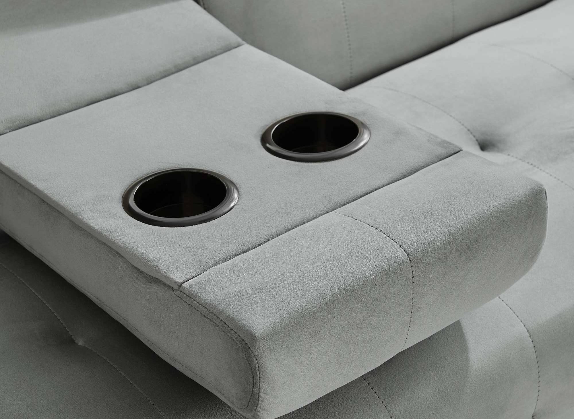 LIMA hellgraues Samtschlafsofa mit Getränkehalter