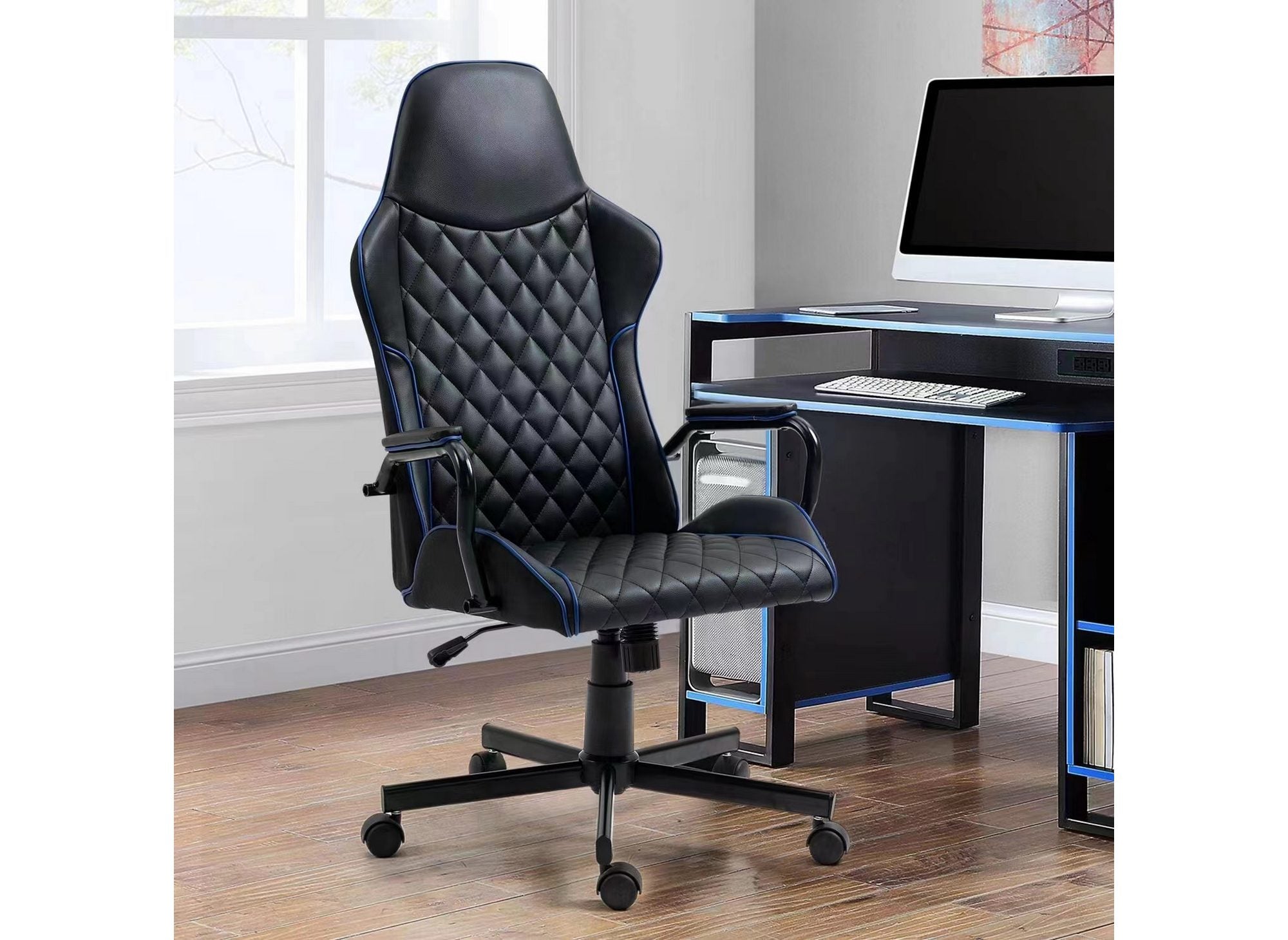 ATOMIC Bürostuhl aus schwarz-blauem Kunstleder