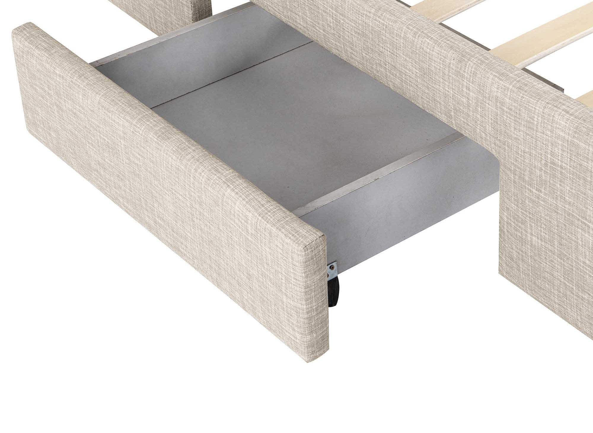 Doppelbett mit 4 Schubladen aus beigem Leinen 160x200 cm LEANDRE