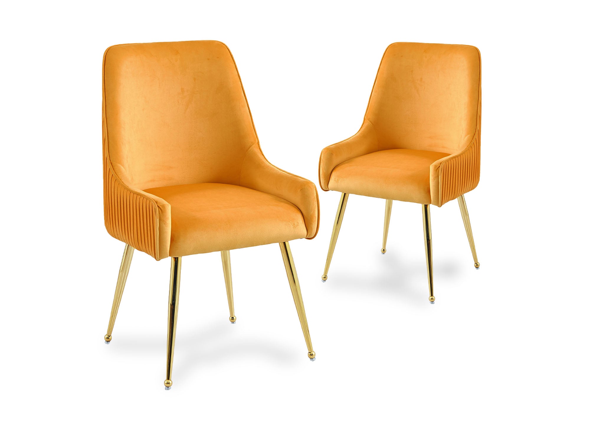 2er-Set senffarbene Samtstühle mit goldenen Metallbeinen DORY
