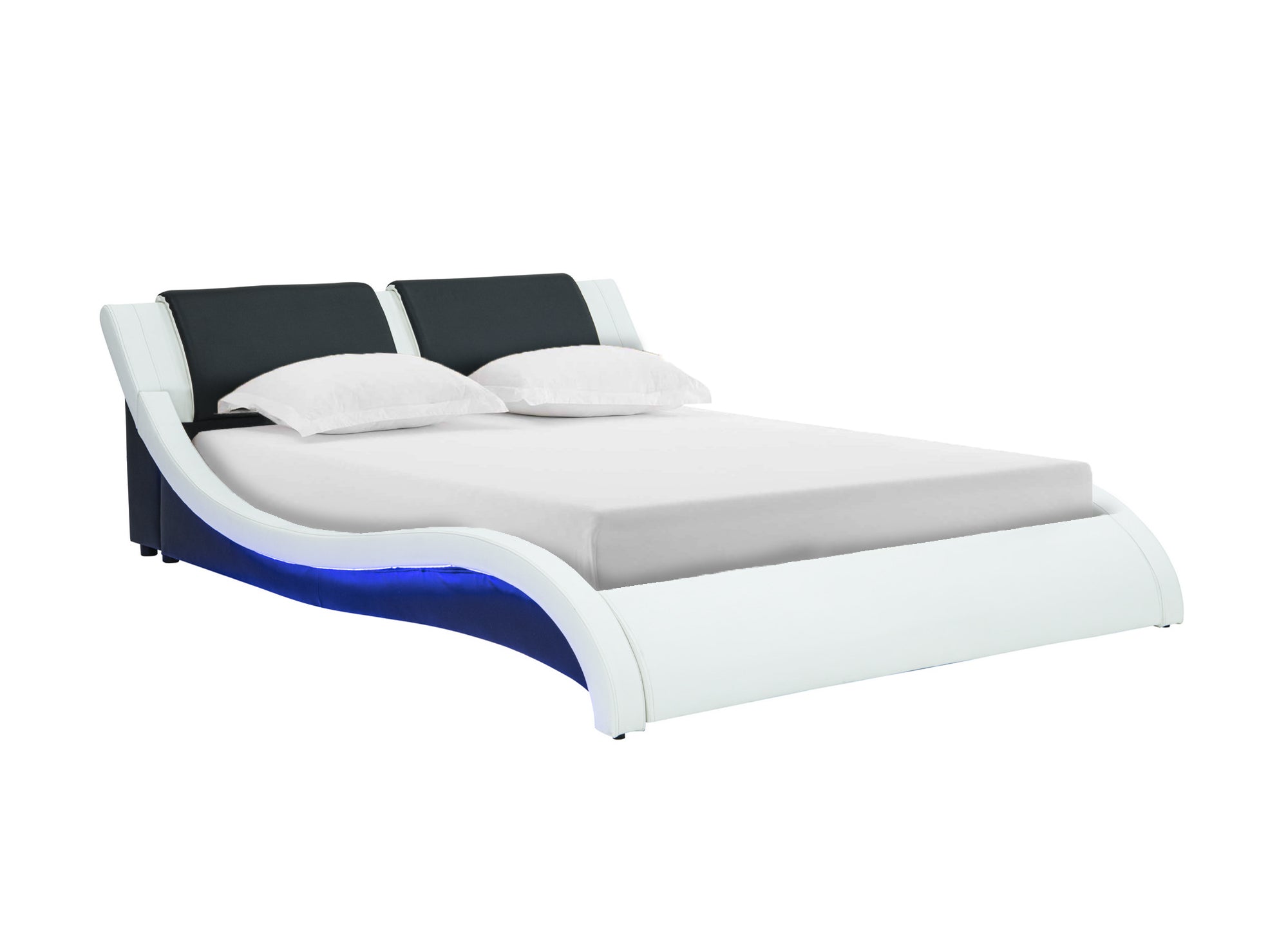 Schwarz-weißes Kunstlederbett mit LED 140x190 cm ZEDA