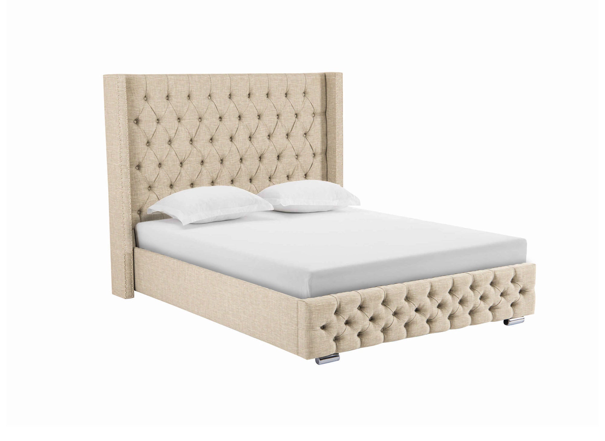 Beiges Bett mit Stauraum aus Leinenstoff 140x190 cm MAXI