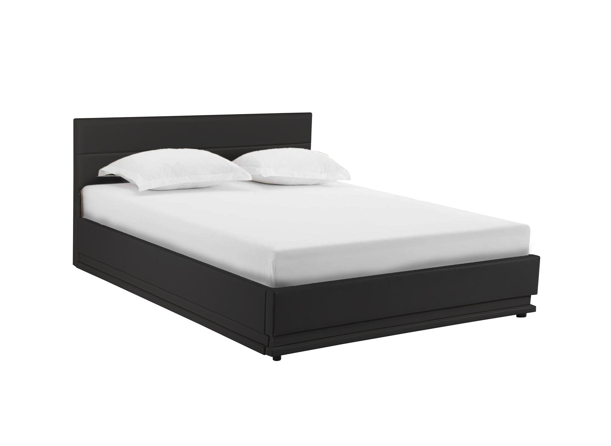 ELENCE Bett mit Stauraum aus schwarzem Kunstleder 180x200 cm
