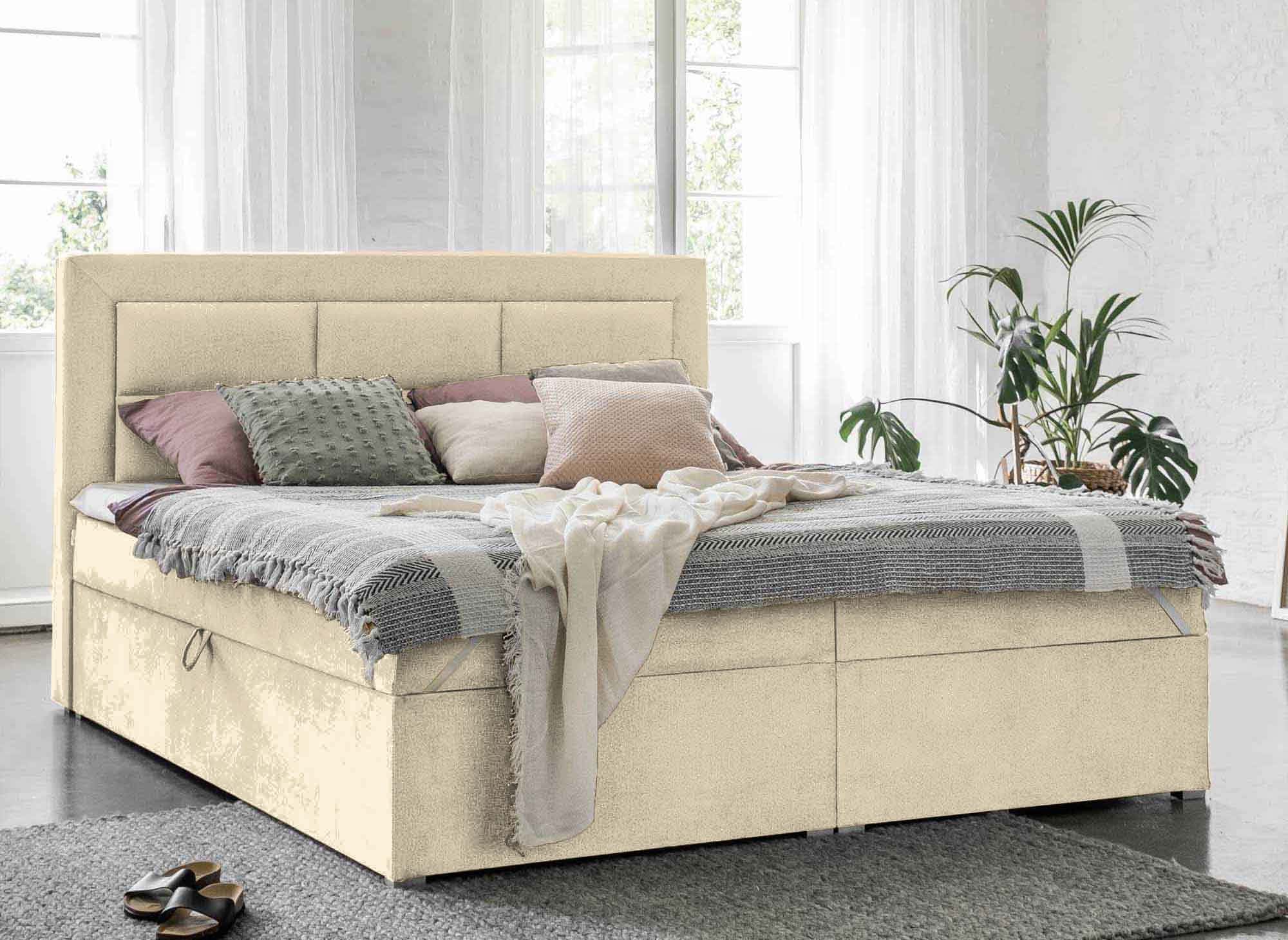 DAKOTA beiges Samt-Boxspringbett 160x200 mit Stauraum