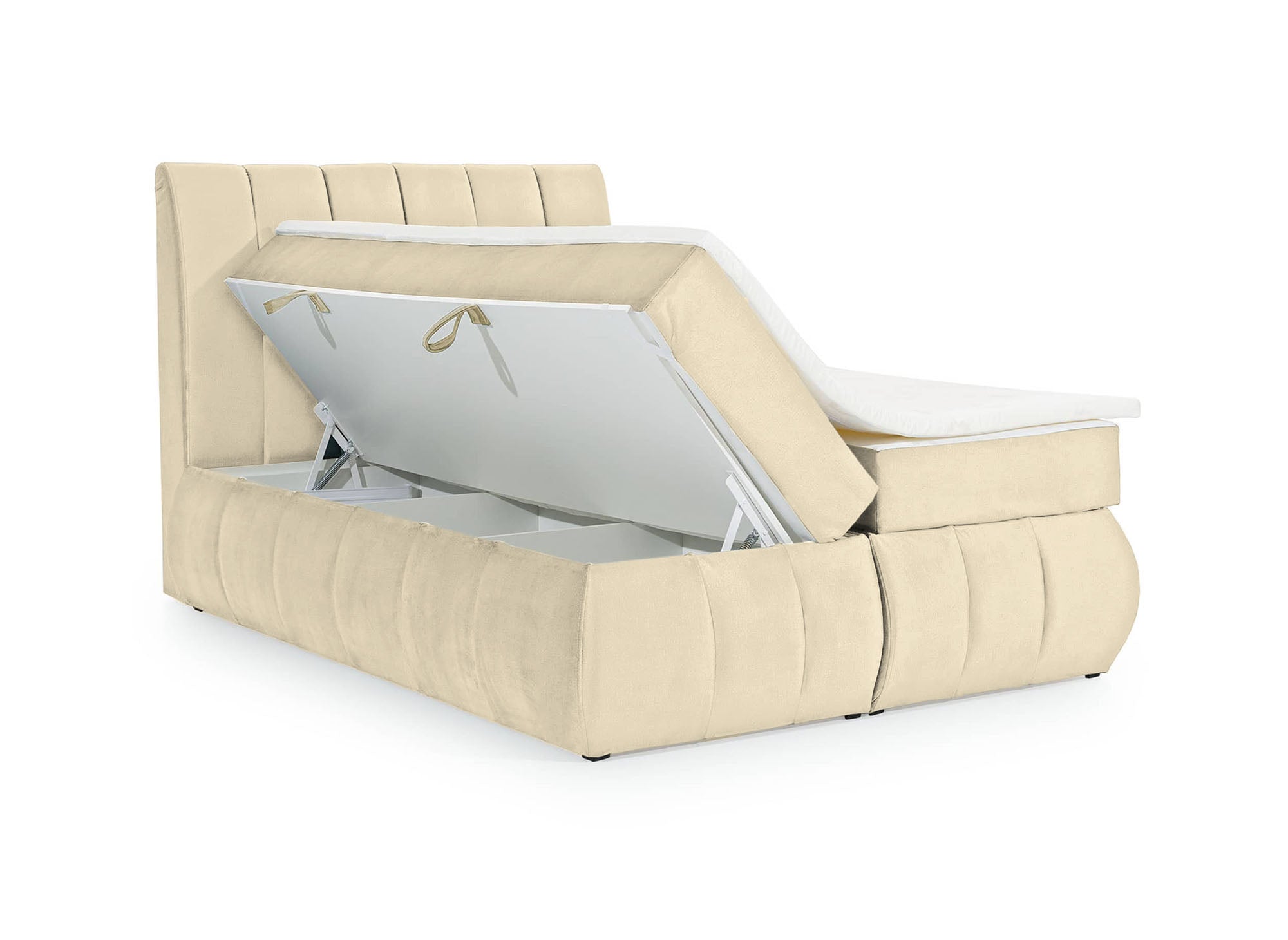 VALERIA beiges Samt-Boxspringbett 160x200 mit Bettkasten