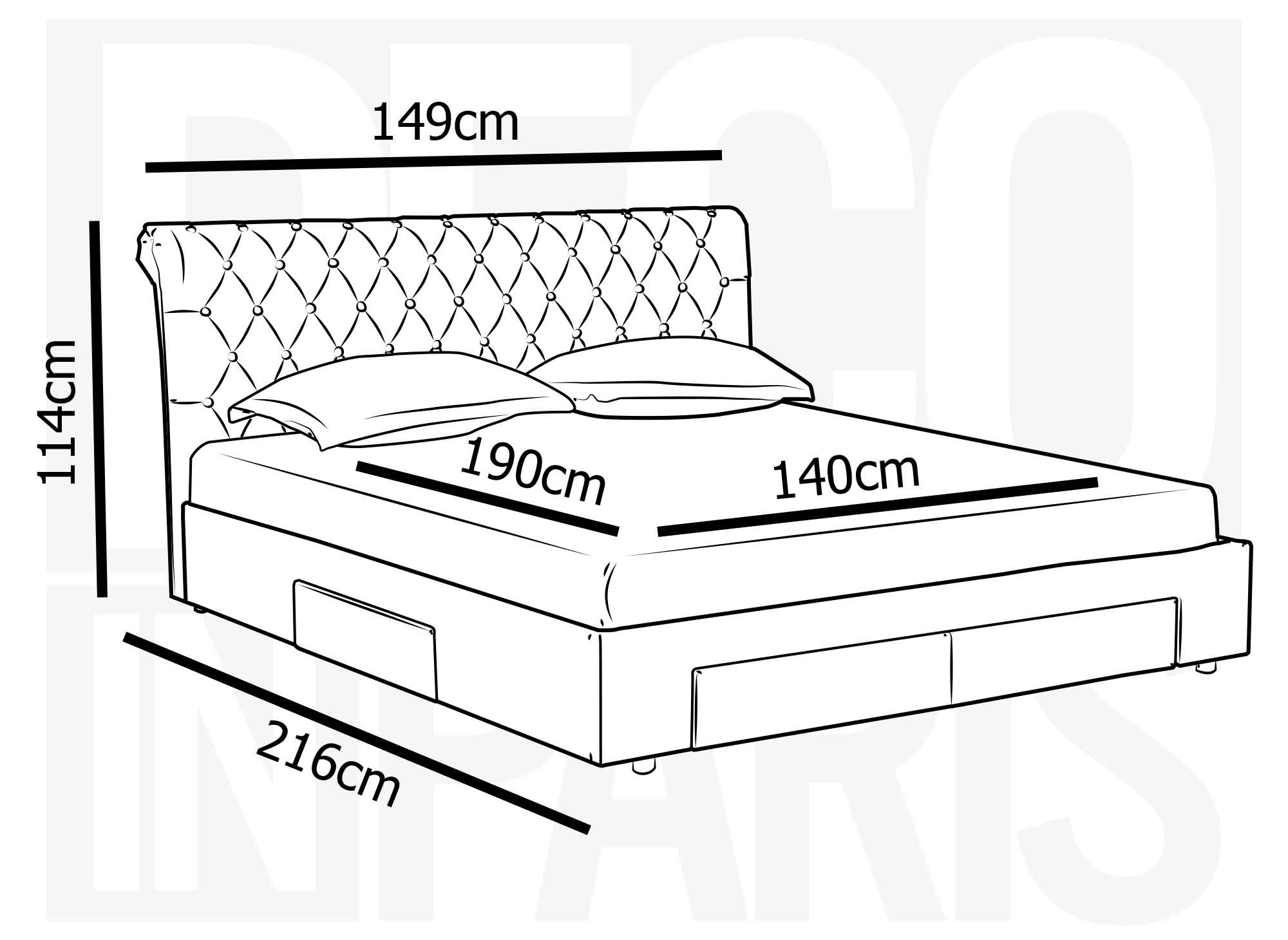 Doppelbett mit 4 Schubladen aus grauem Leinen 140x190 cm LEANDRE