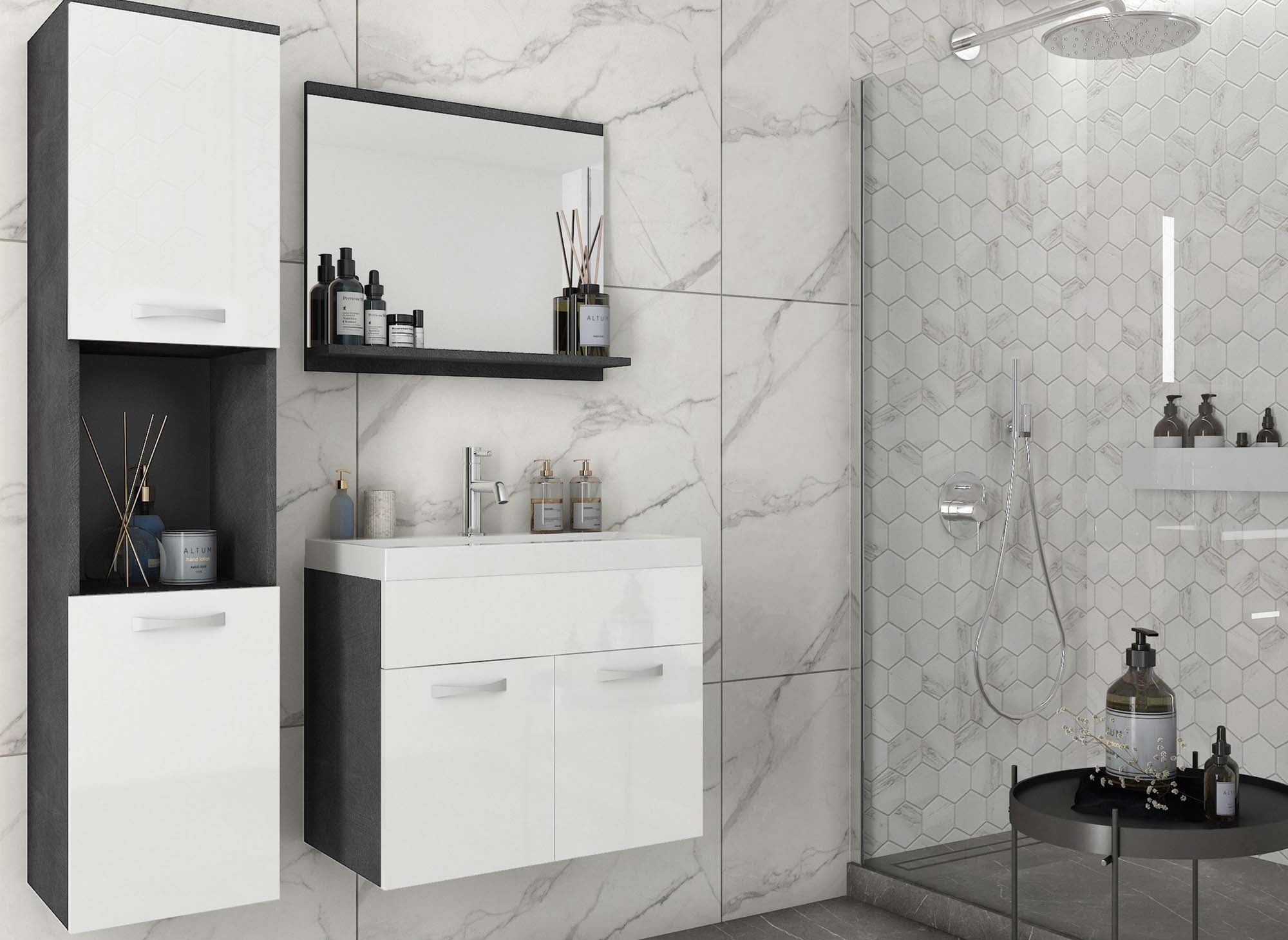 Designer-Badmöbel-Set HARMONY zur Wandmontage - Dunkelgrau und Weiß