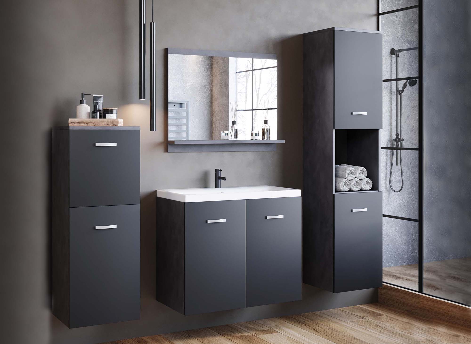 ALBY Hängendes Designer-Badmöbel-Set - Anthrazitgrau und Schwarz