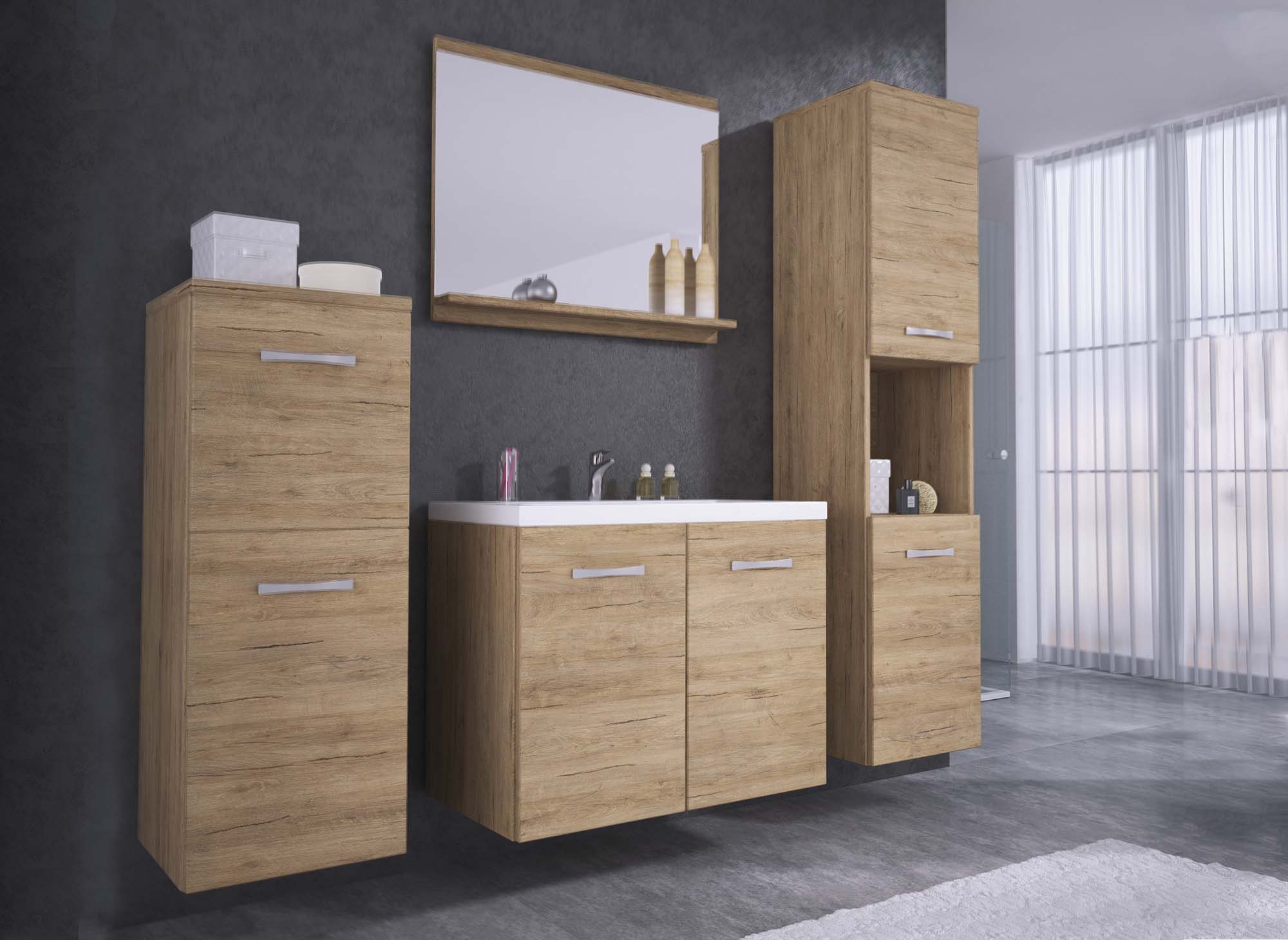 Hängendes Designer-Badmöbelset - ALBY Holz