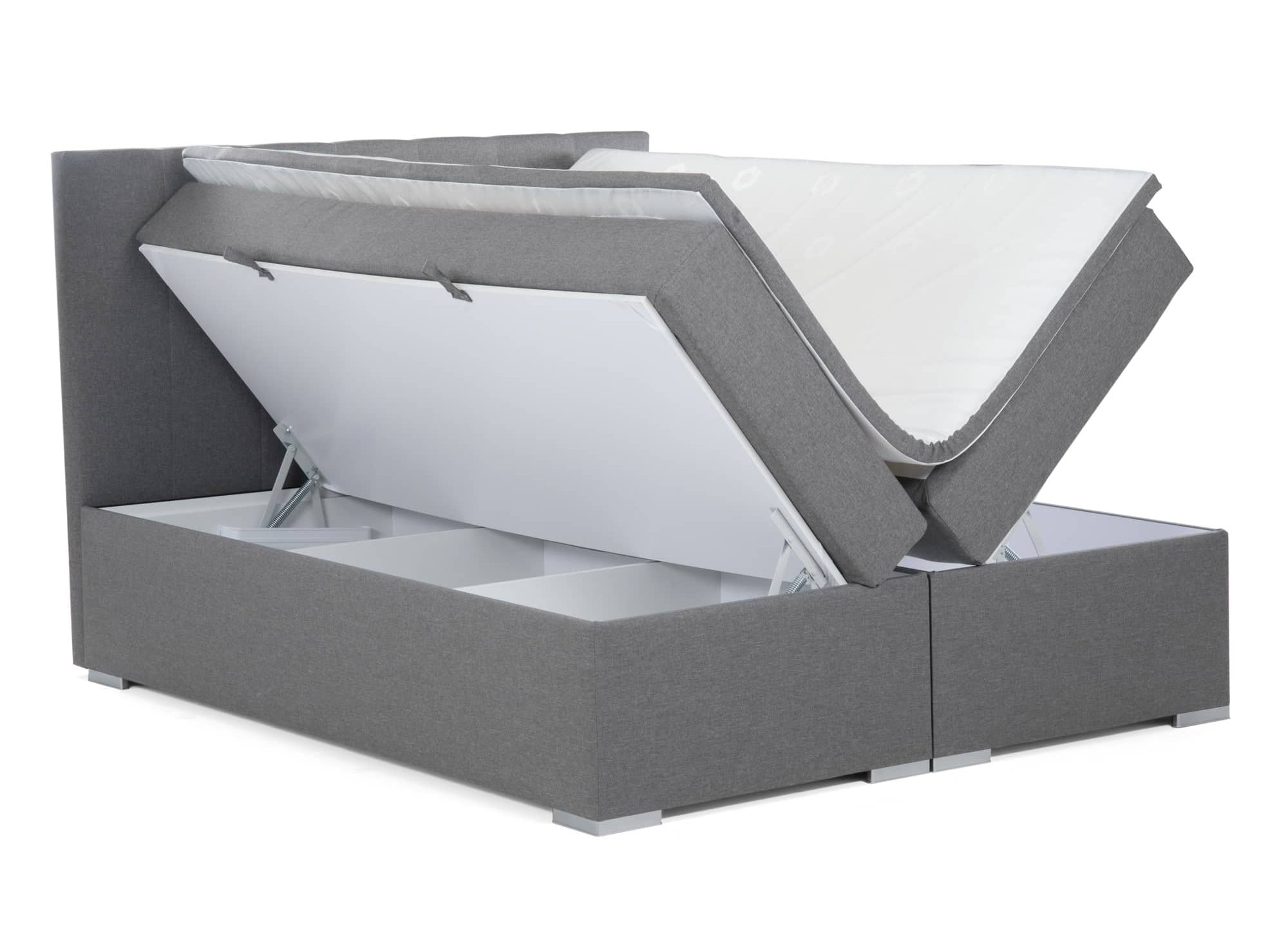 AKADIA graues Stoff-Boxspringbett 160x200 mit Bettkasten