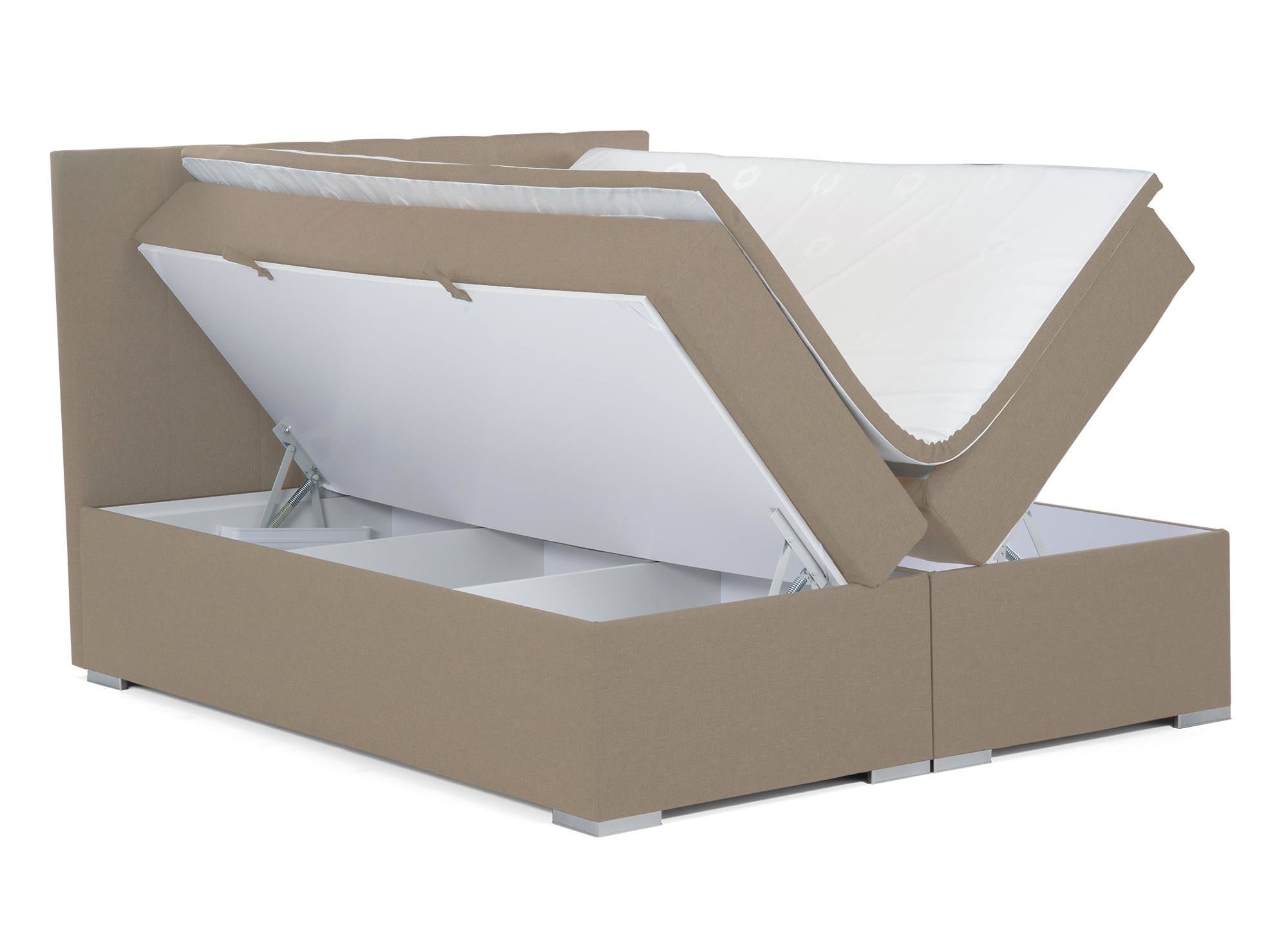 Boxspringbett 160x200 mit Stauraum in mokkabeigem Stoff - AKADIA