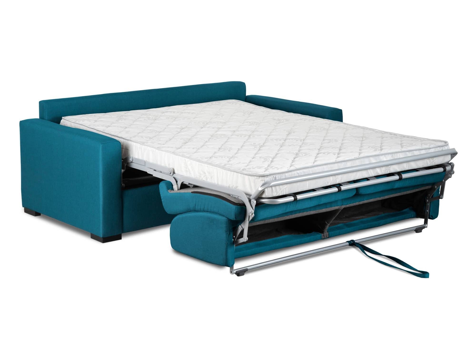 LOUNA 3-Sitzer-Schlafsofa aus petrolblauem Stoff mit Expressöffnung