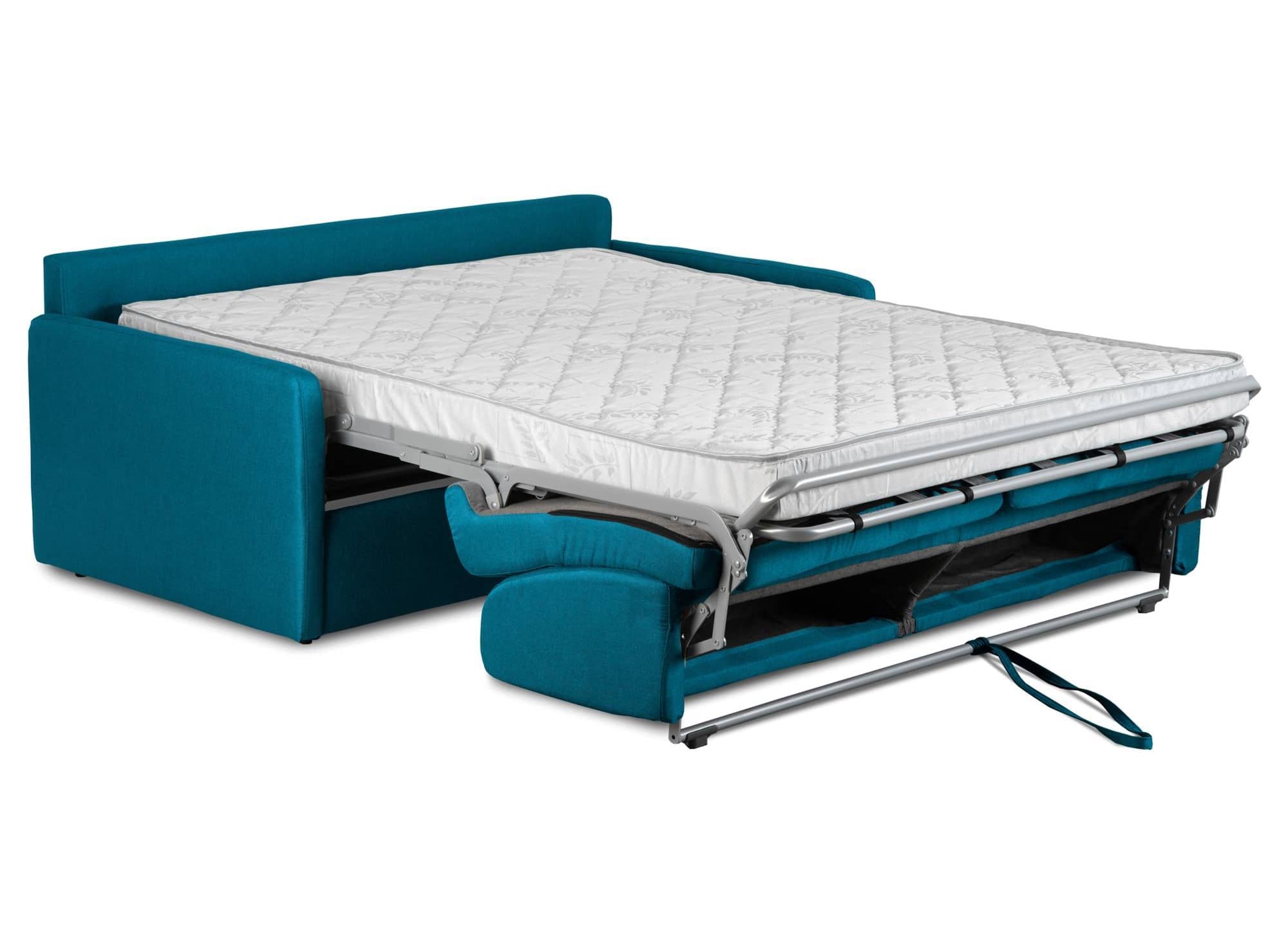 LOUNA SLIM 3-Sitzer-Schlafsofa aus petrolblauem Stoff mit Expressöffnung