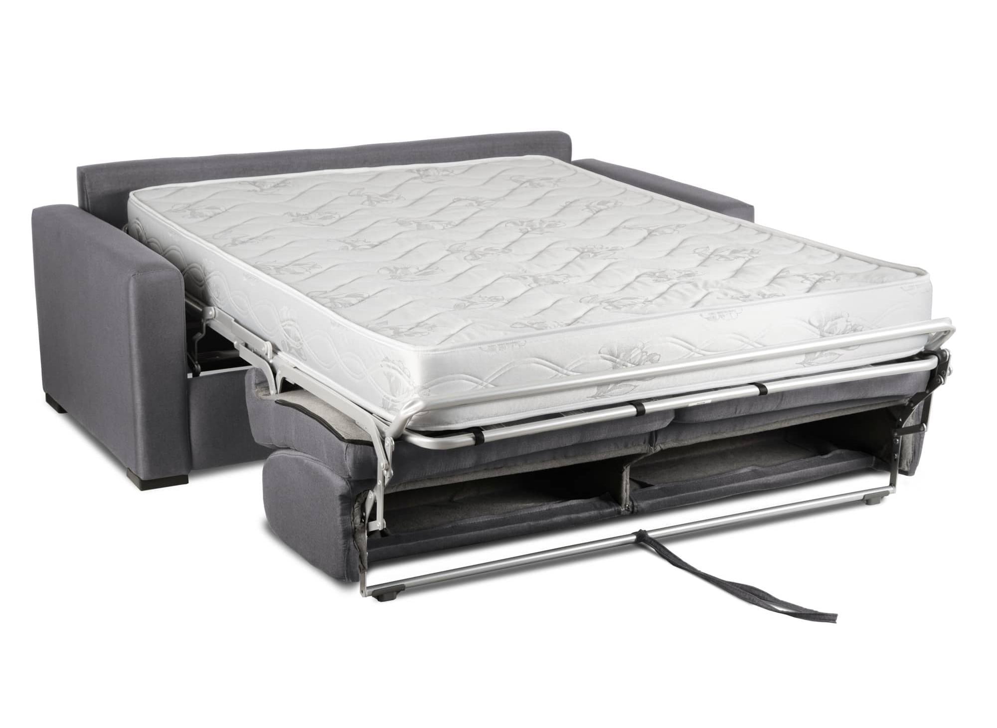 LOUNA LUXE 3-Sitzer-Schlafsofa aus dunkelgrauem Stoff mit Expressöffnung und 18 cm Matratze