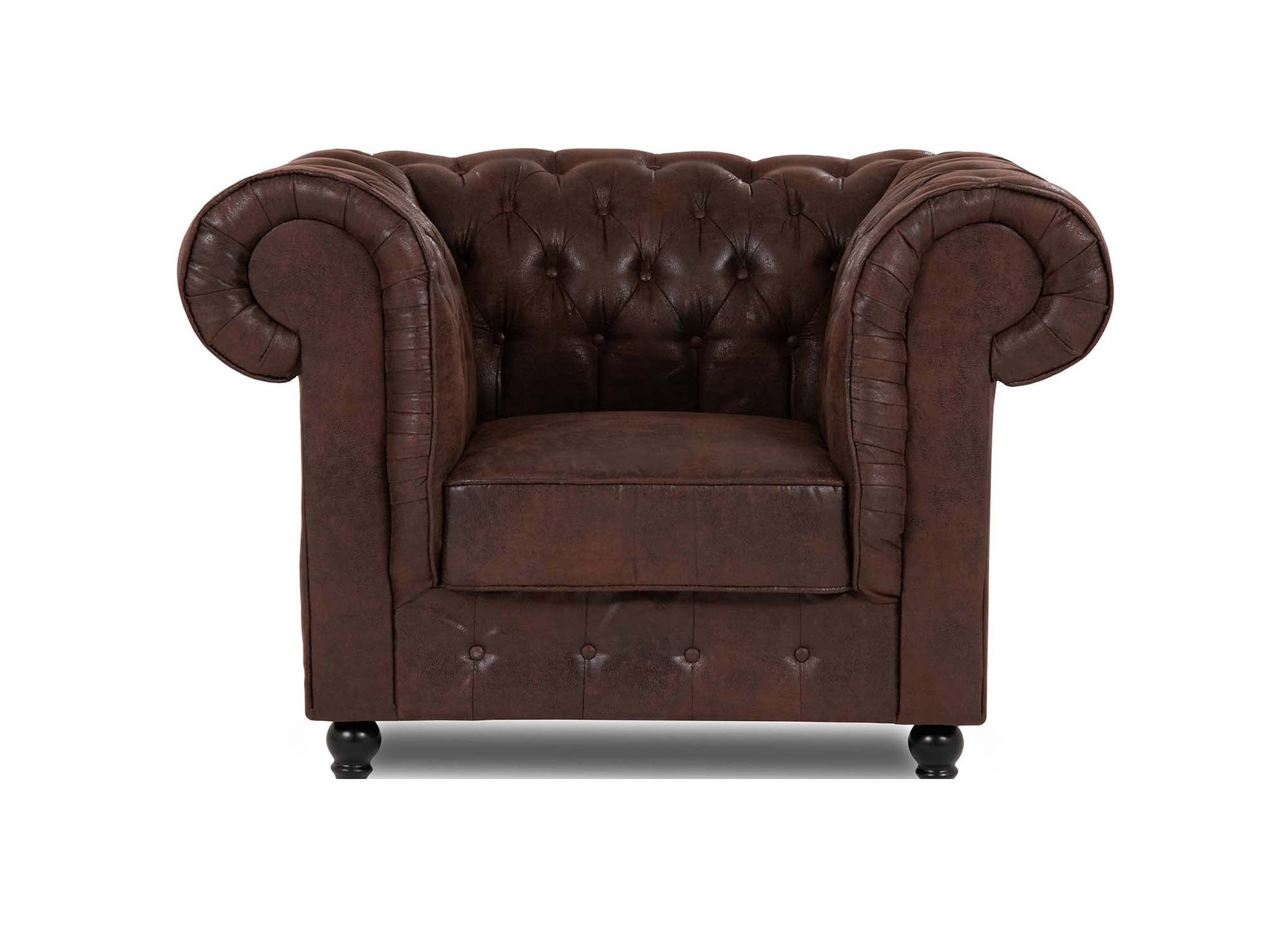 Chesterfield-Sessel aus Vintage-Mikrofaserstoff in Braun - WILSTON
