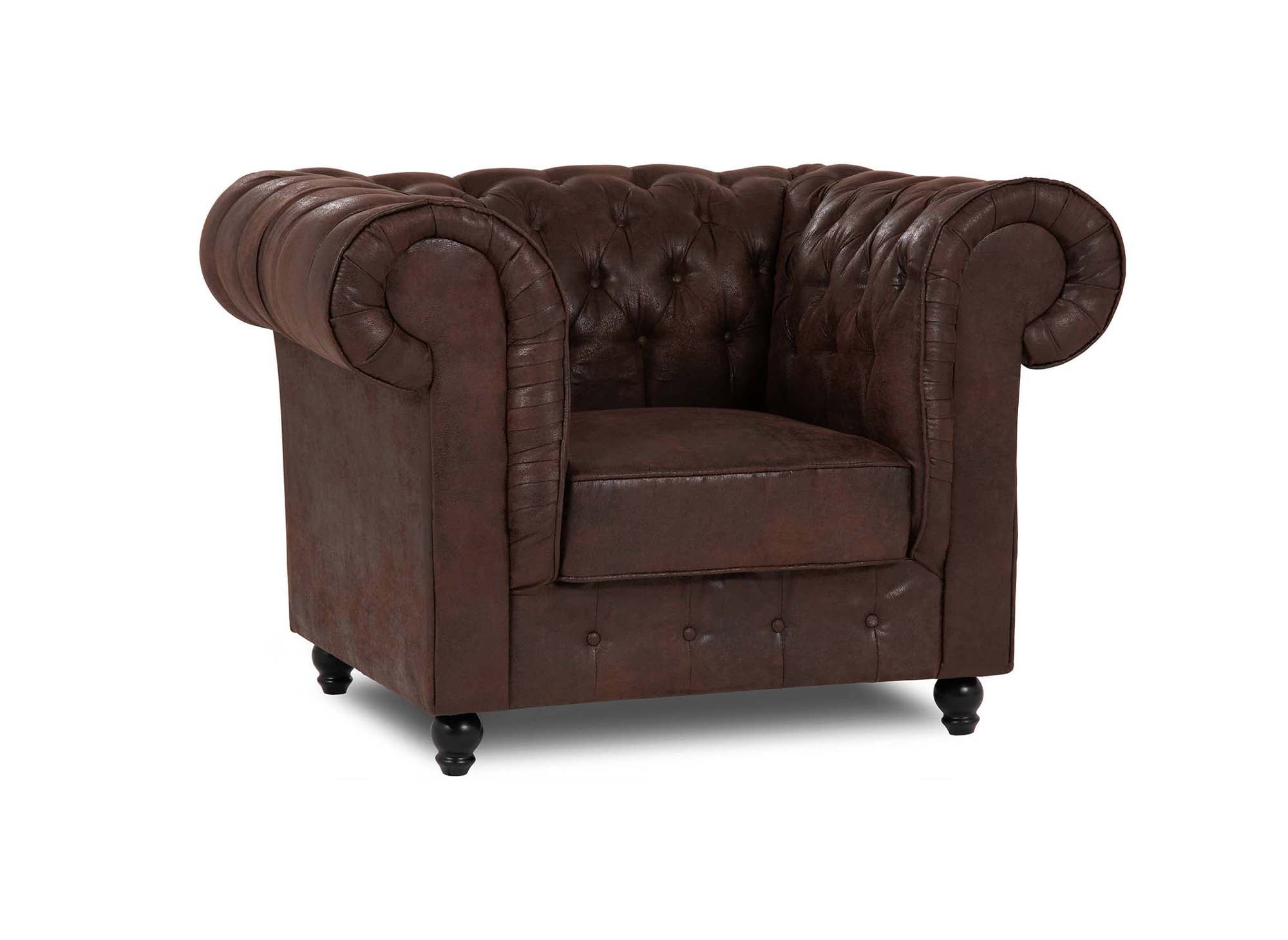 Chesterfield-Sessel aus Vintage-Mikrofaserstoff in Braun - WILSTON