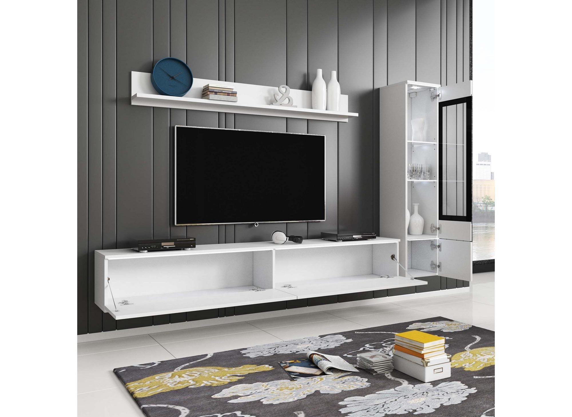 Moderner weiß lackierter TV-Schrank mit LED - VERONICA